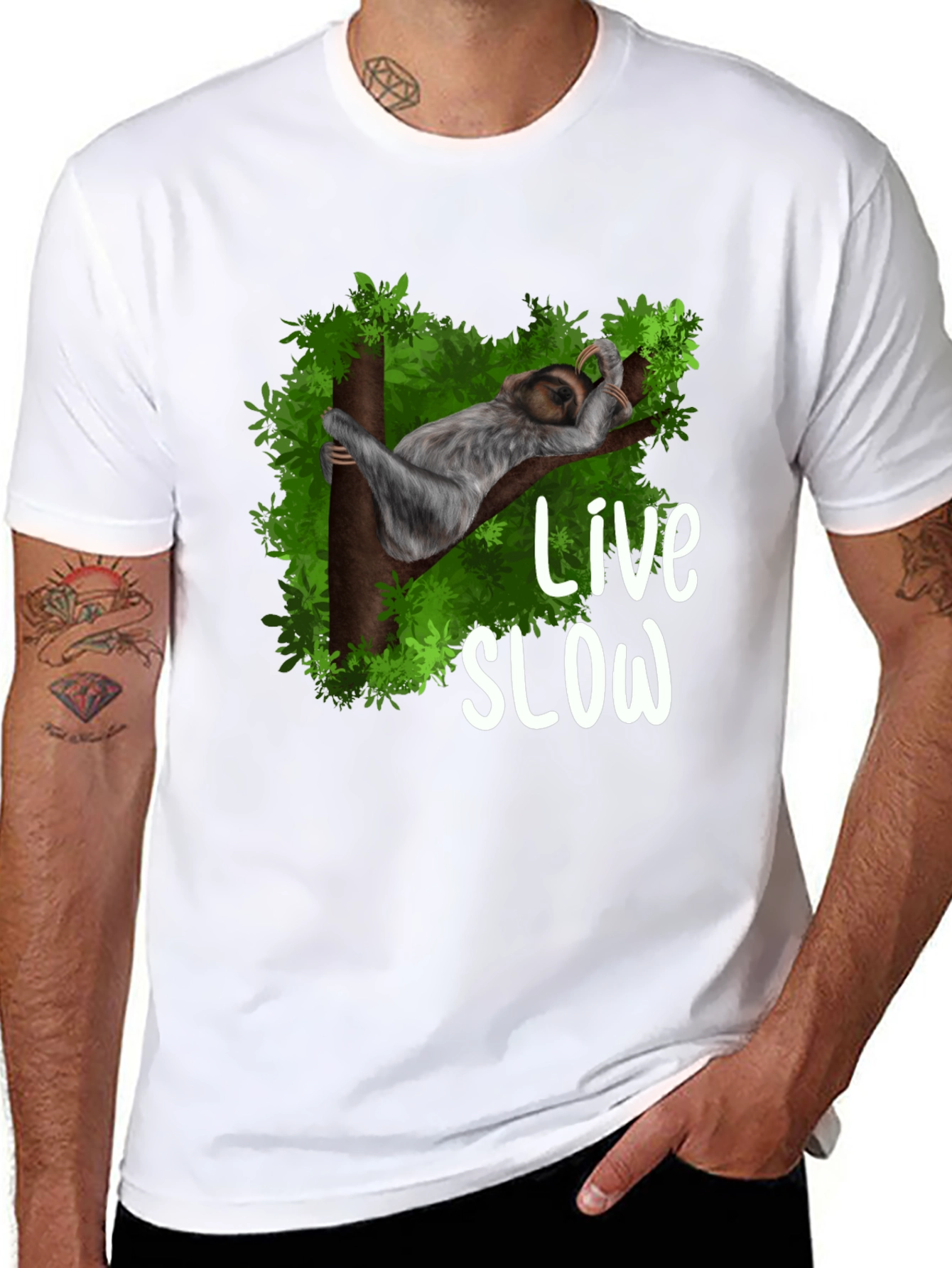 Black Live Slow Sloth Graphic Tee - Unisex Black T-Shirt view 8