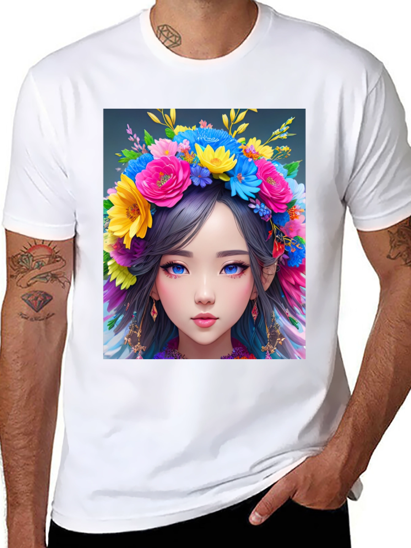 Black Floral Crown Girl Graphic T-Shirt view 8