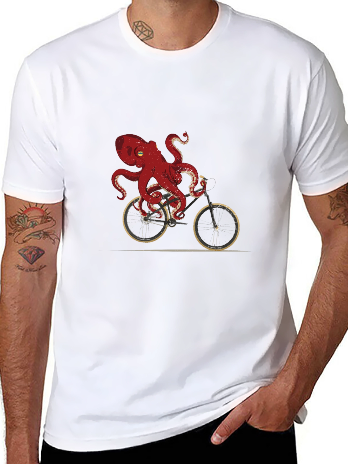 Black Octopus Riding Bike Graphic T-Shirt view 8