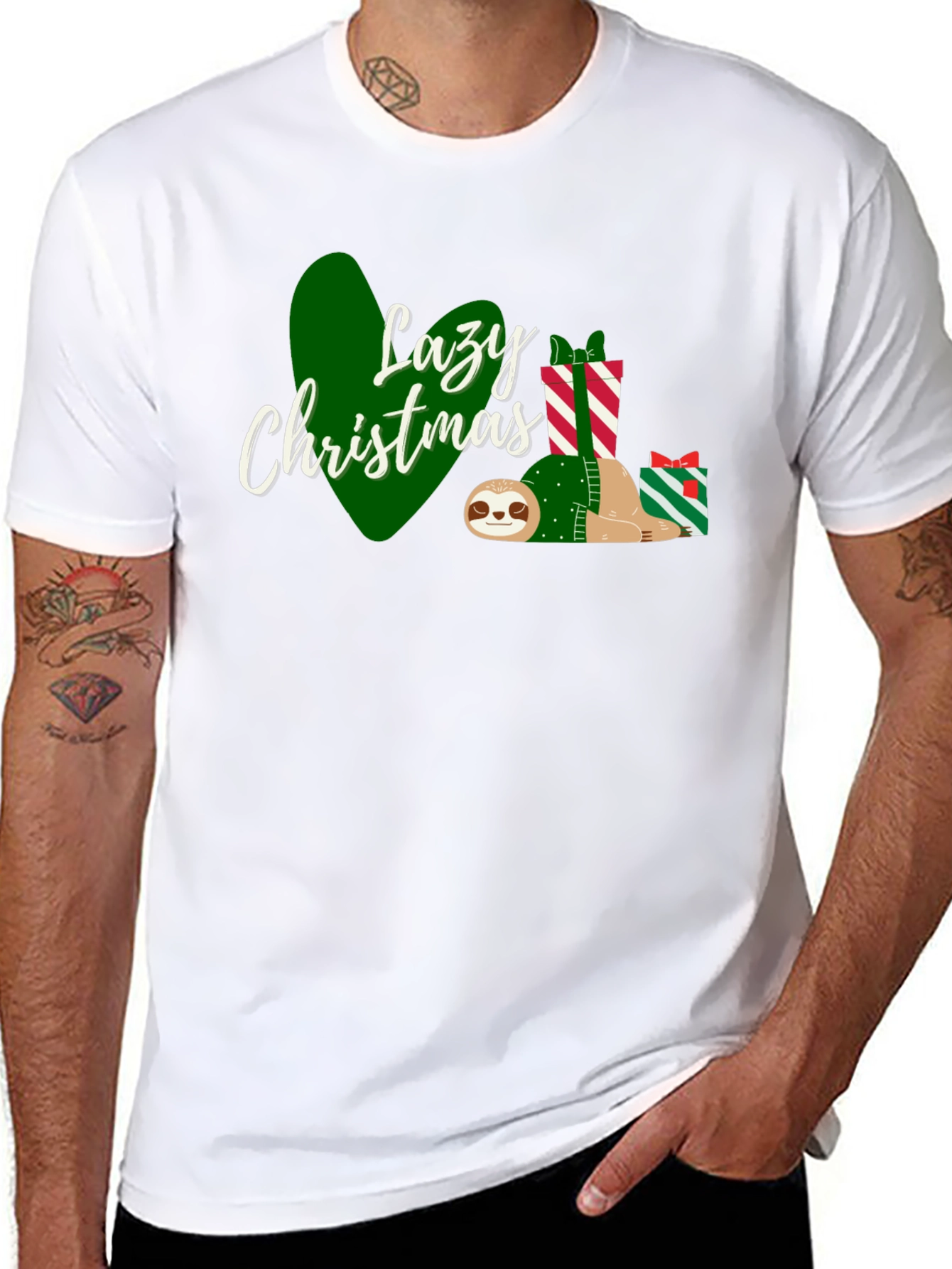Black Lazy Christmas Sloth T-Shirt view 8