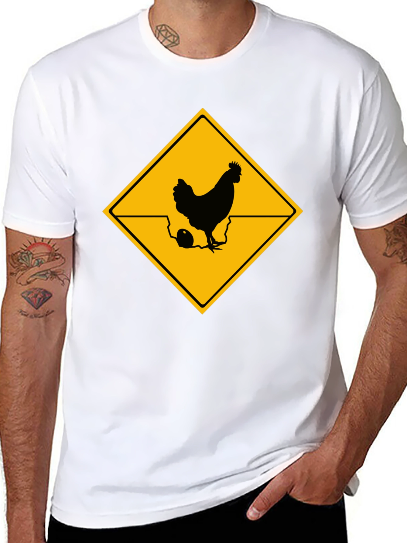 Black Chicken Crossing T-Shirt - Novelty Graphic Tee view 8