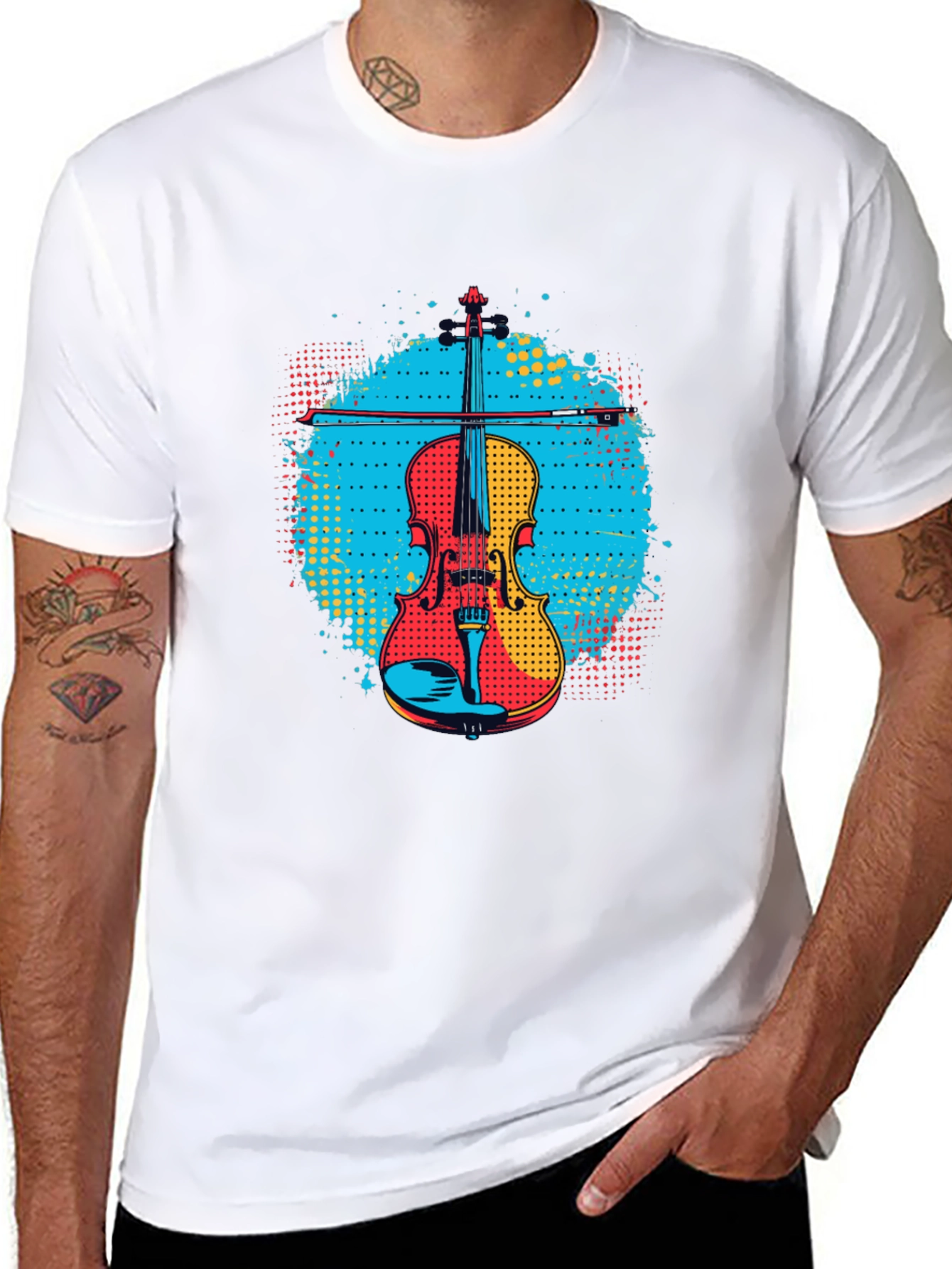 Black Colorful Violin Graphic Tee - Music Lover Shirt view 8