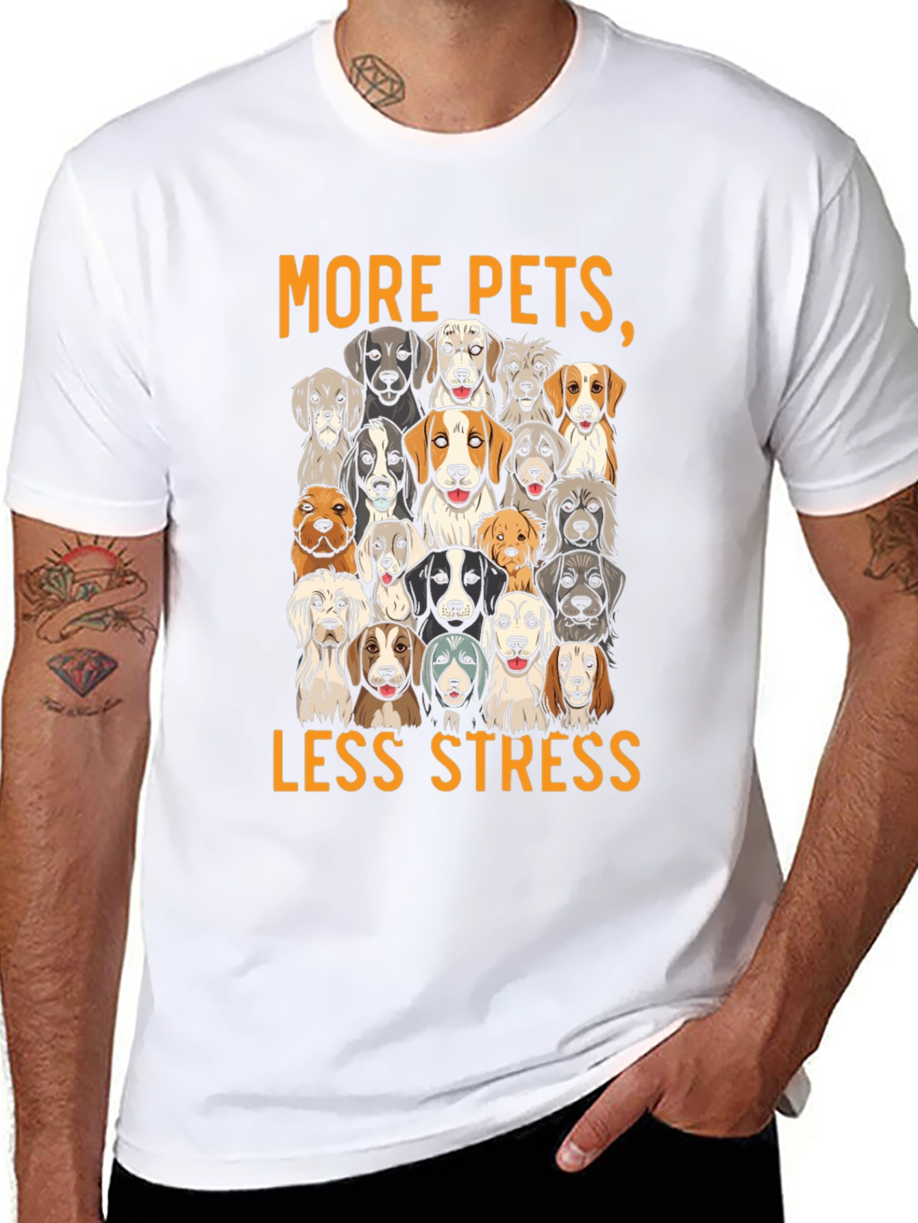 Black More Pets Less Stress Dog T-Shirt view 8