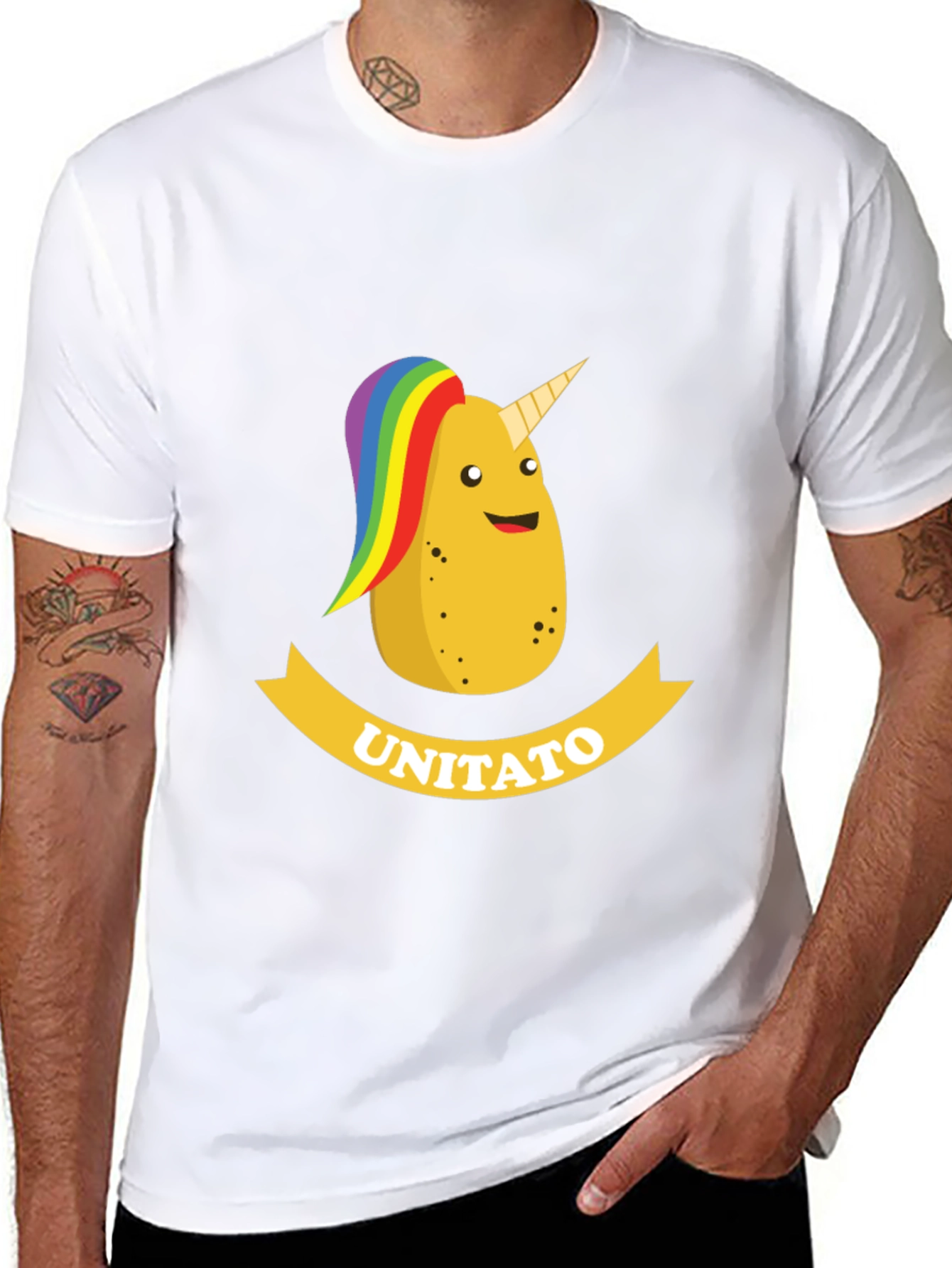 Black Unitato Potato Unicorn Black T-Shirt view 8
