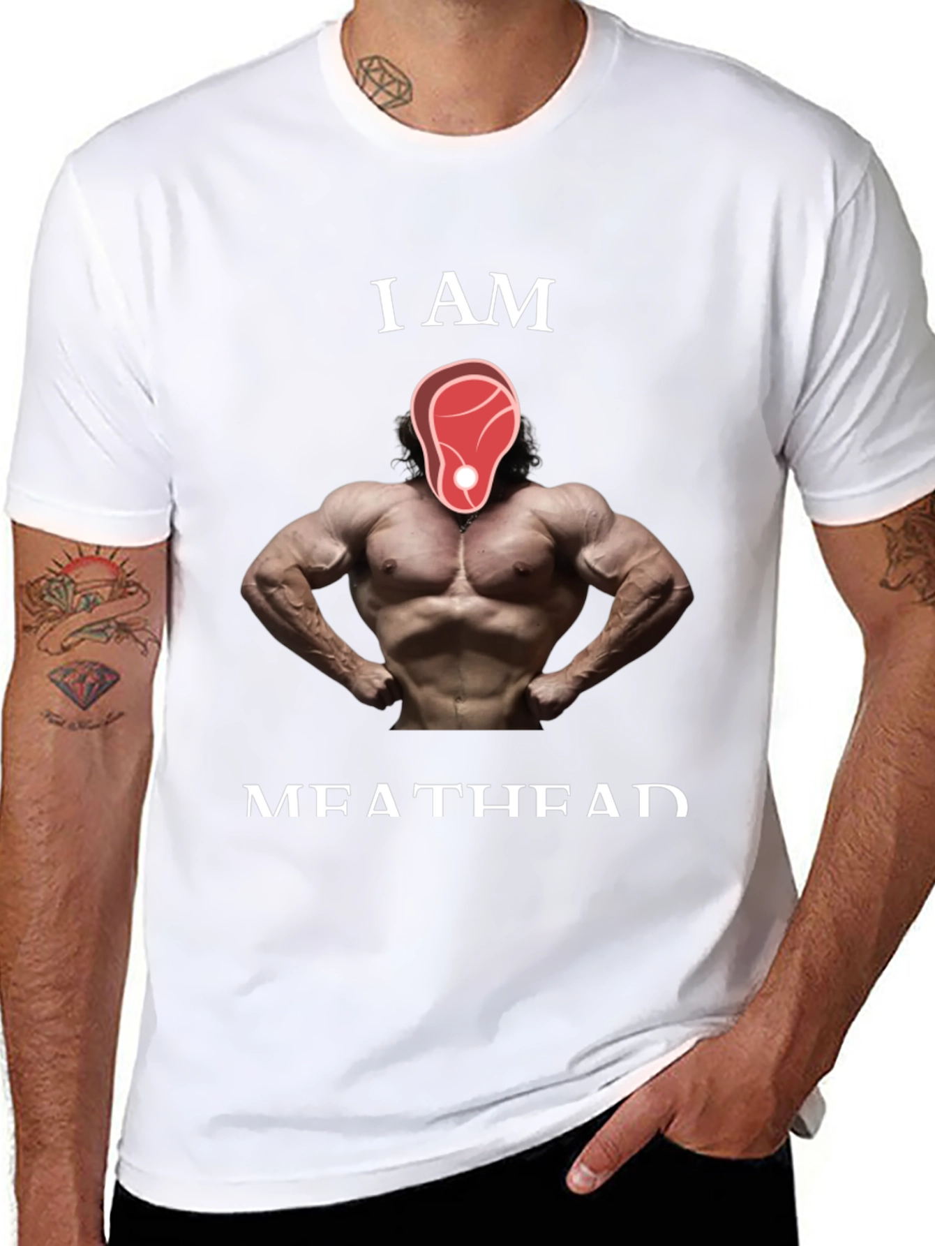 Black I AM MEATHEAD Graphic T-Shirt - Funny Muscle Tee view 8