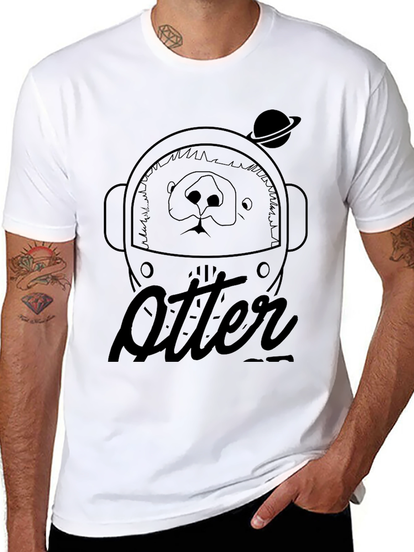 Black Otter Astronaut Black Graphic T-Shirt view 8