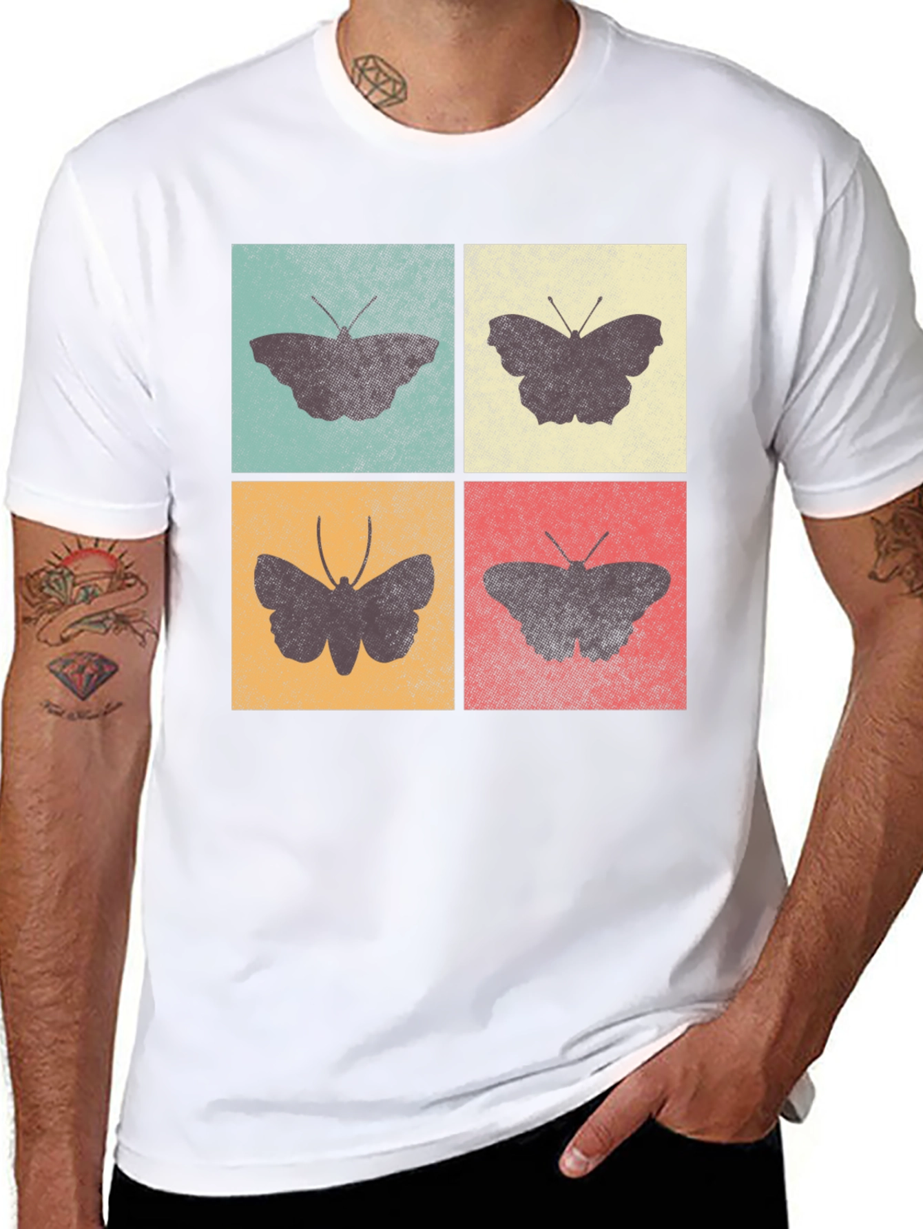Retro Butterfly Block Print Tee - Soft Cotton Casual Wear - 8