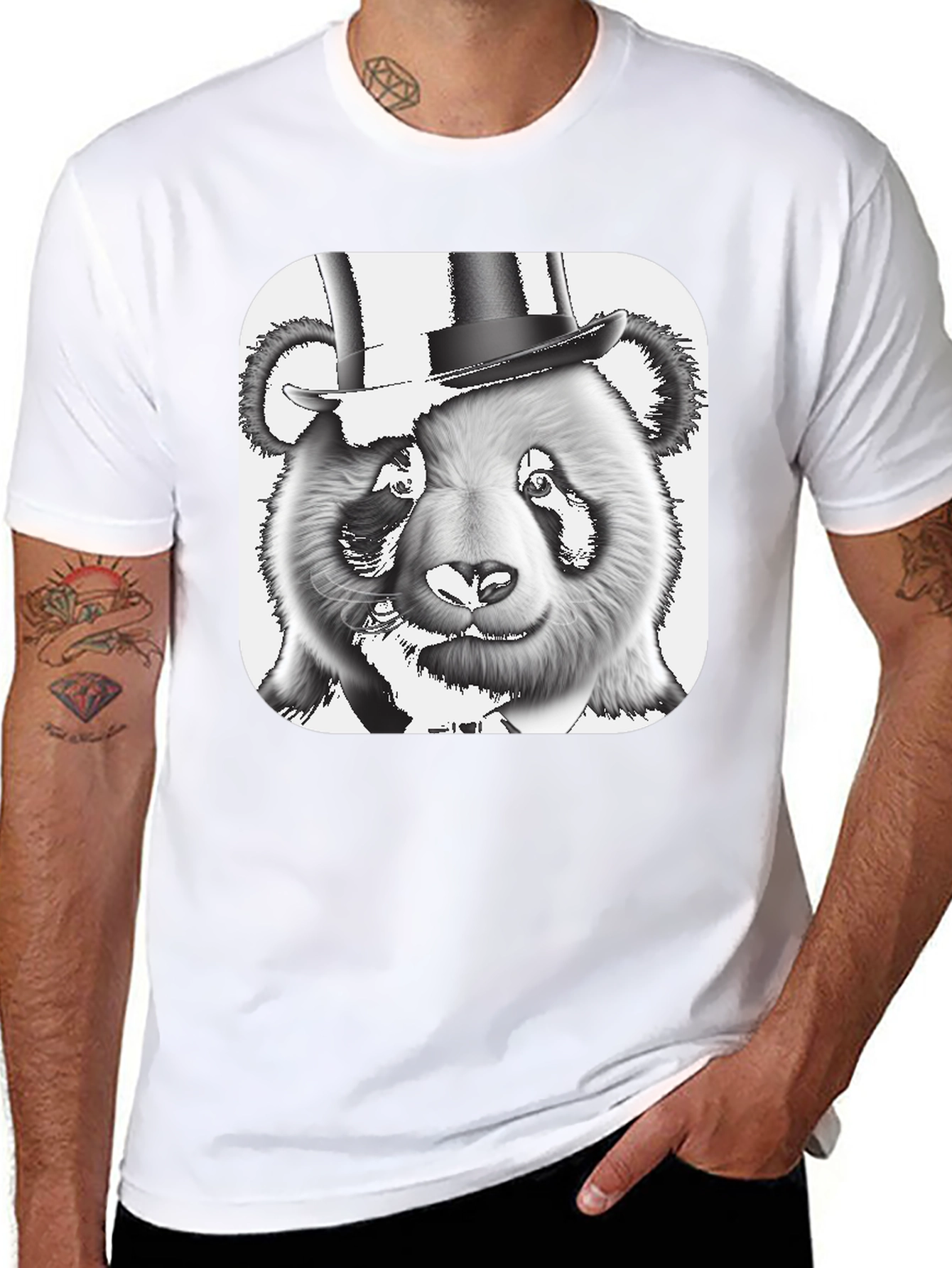 Black Panda Bear Top Hat T-Shirt - Stylish Graphic Tee view 8