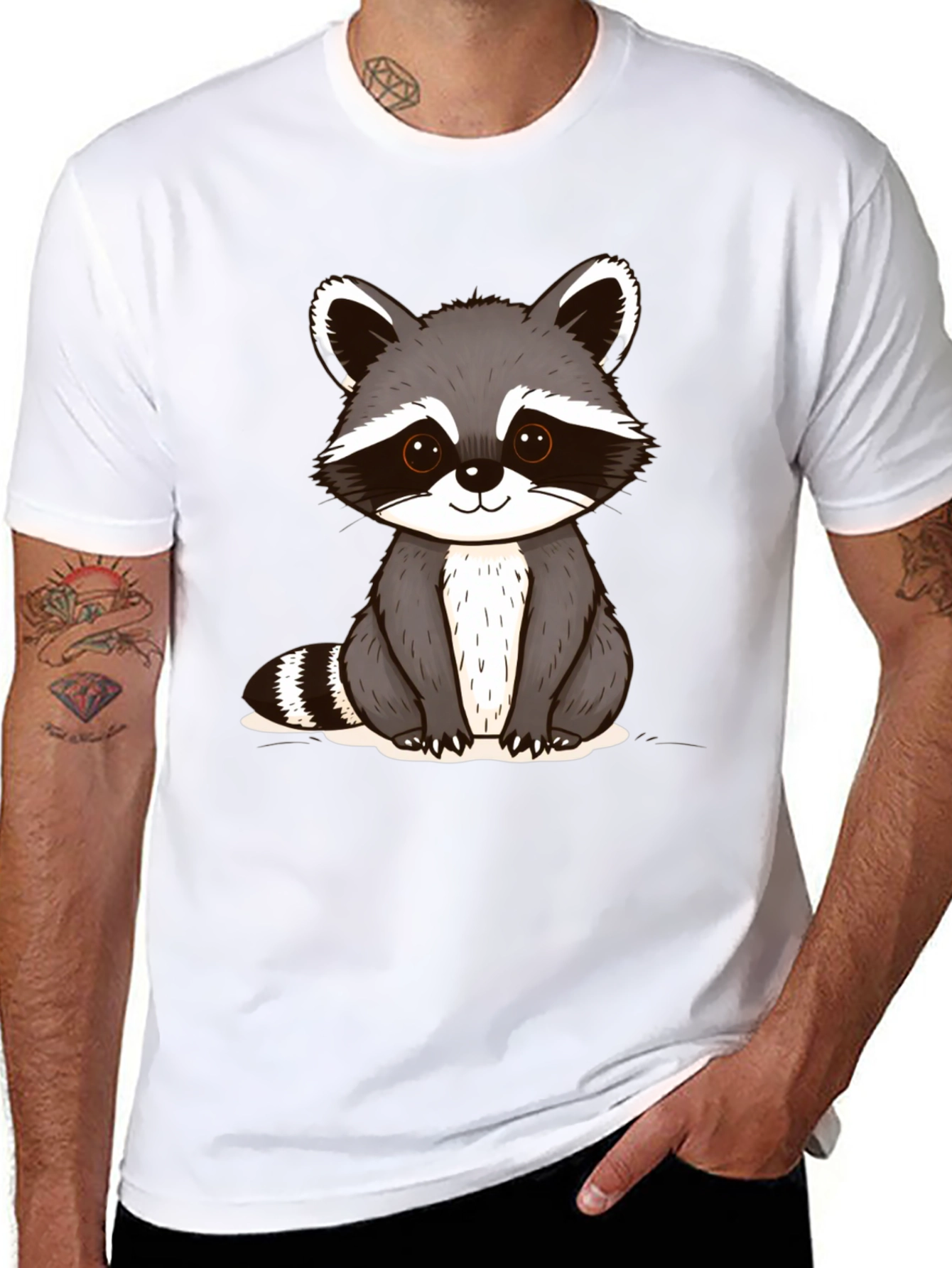 Black Cute Raccoon Graphic T-Shirt - Unisex Casual Tee view 8