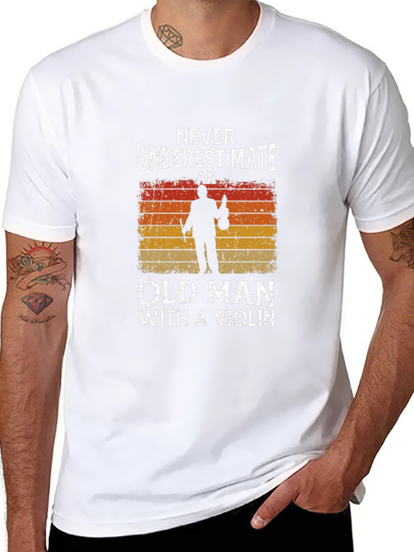 Black Old Man Violinist Graphic Tee - Music Lover T-Shirt view 8