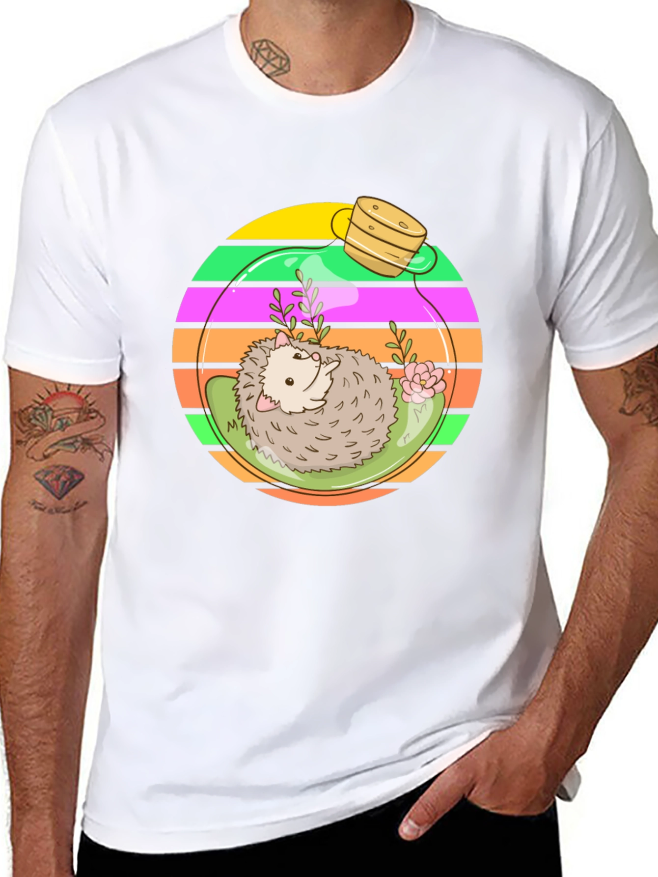 Black Hedgehog Terrarium Graphic Tee - Novelty T-Shirt view 8