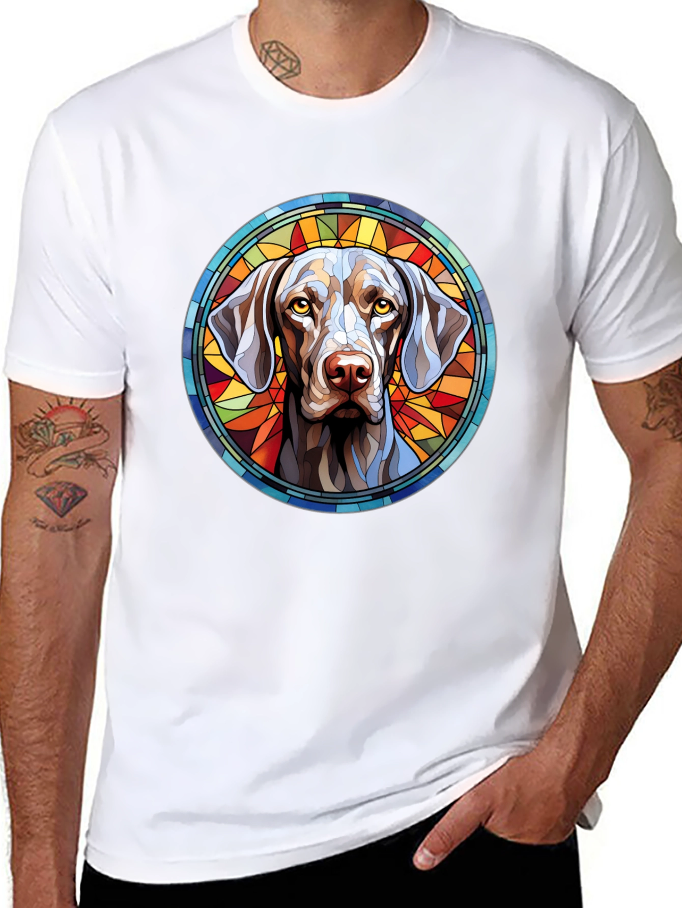 Black Dog Portrait Stained Glass Style Graphic Tee view 8