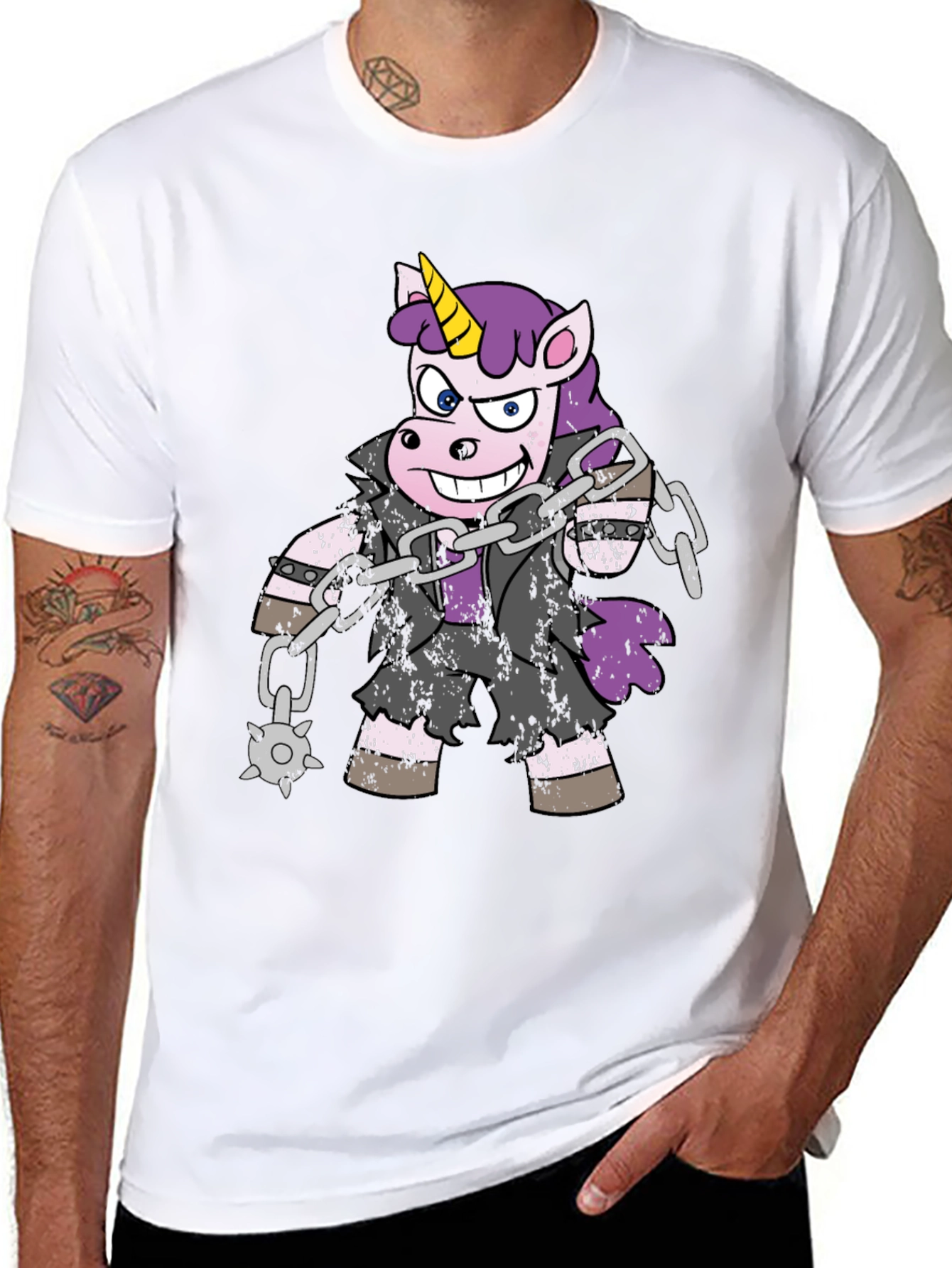 Black Unicorn Biker T-Shirt - Black Cotton Tee view 8