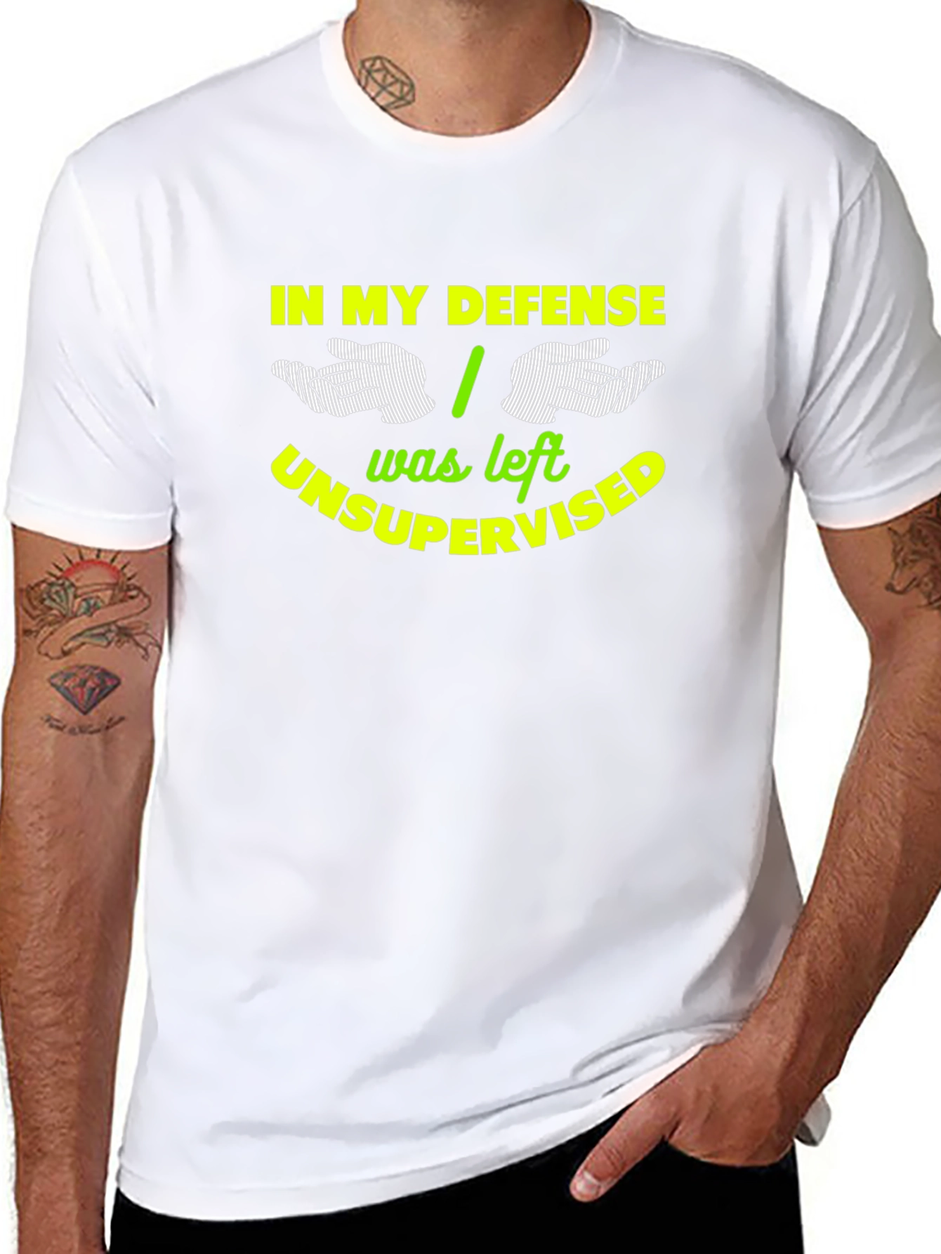 Black Funny In My Defense T-Shirt - Unsupervised Mischief Maker view 8