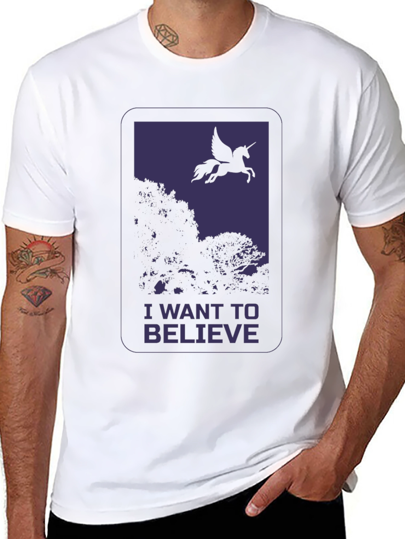 Black I Want to Believe Pegasus Graphic T-Shirt view 8