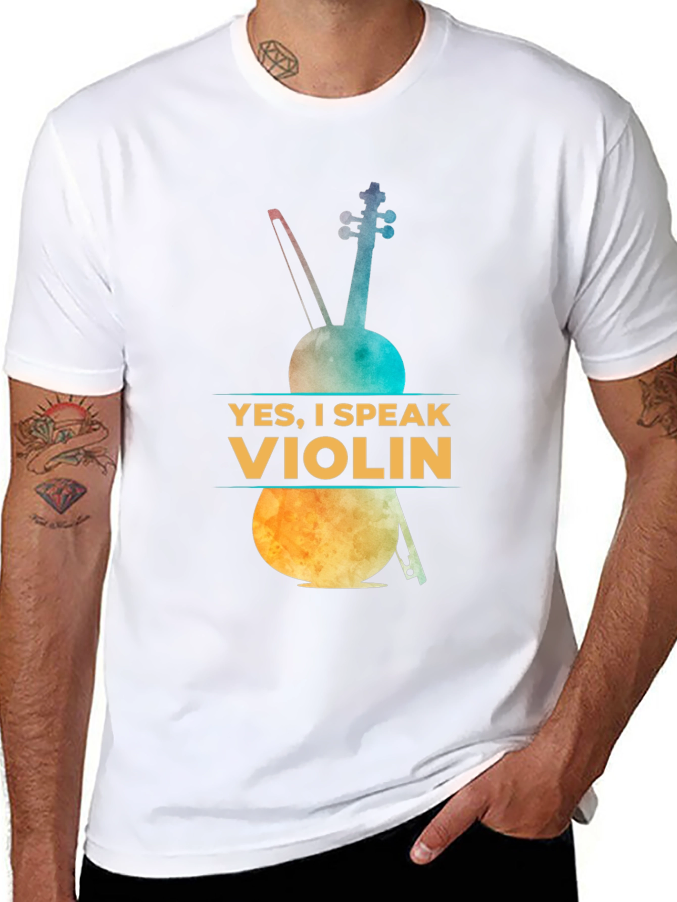 Black Yes, I Speak Violin T-Shirt - Musician Apparel view 8