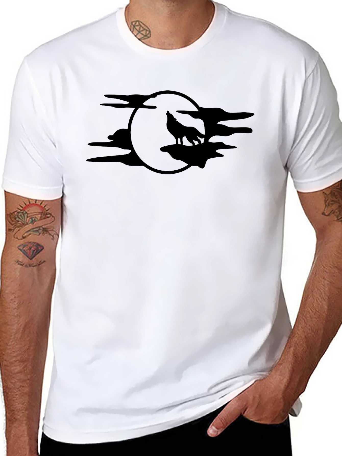 Black Men's Black Wolf Moon Graphic Tee view 8