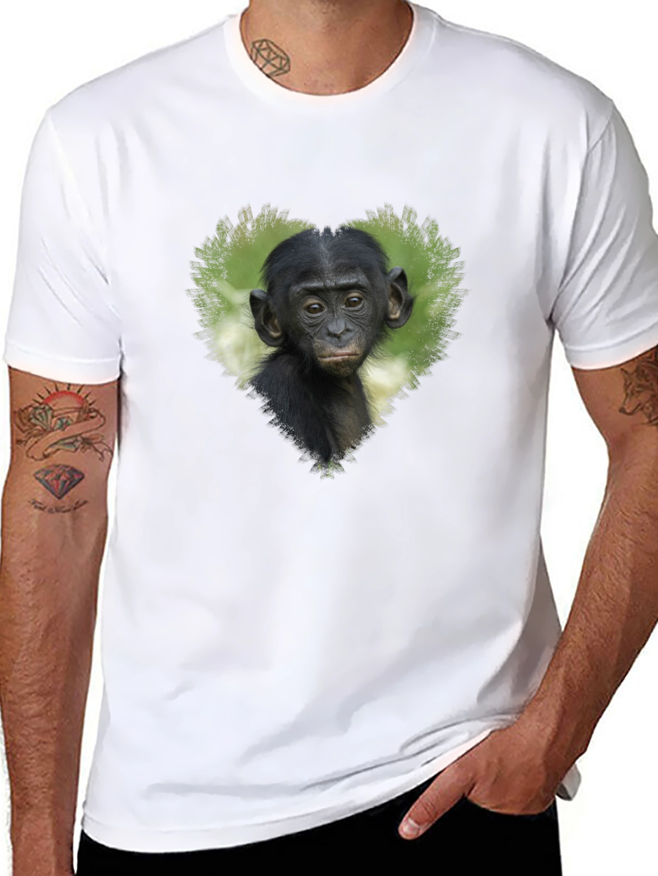Black Bonobo Heart T-Shirt - Black Cotton Tee view 8