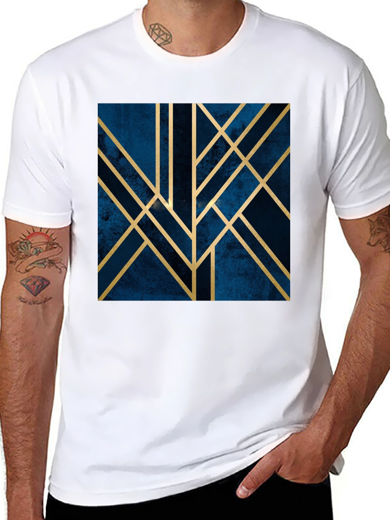 Black Geometric Art Deco Graphic Tee - Modern Style Shirt view 8