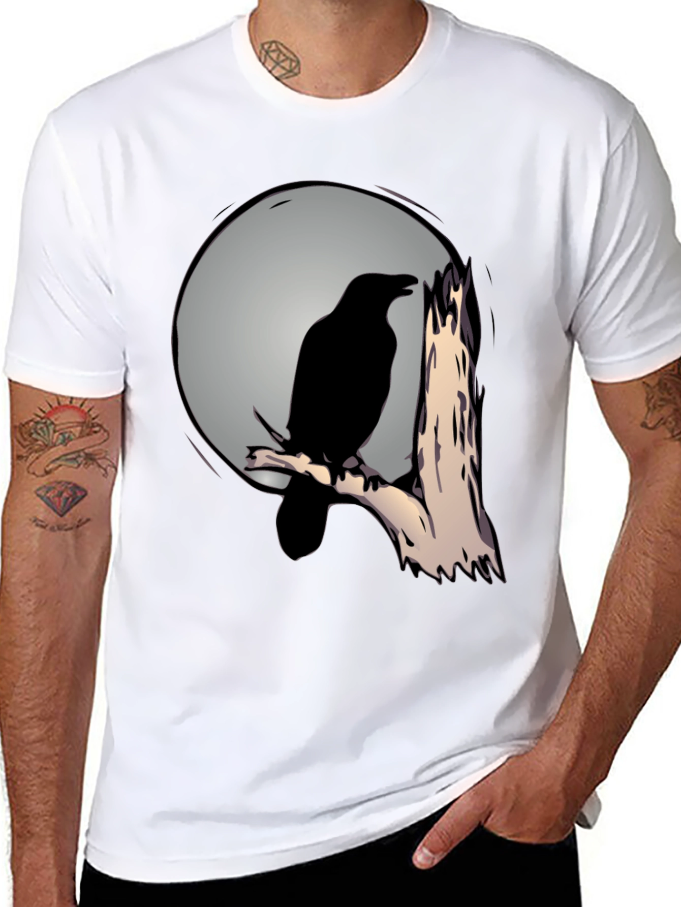 Black Raven on Moonlit Branch T-Shirt - Dark Aesthetic Tee view 8
