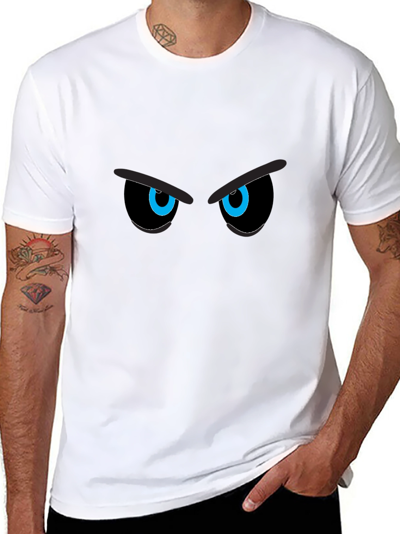 Black Men's Black T-Shirt with Angry Eye Graphic view 8