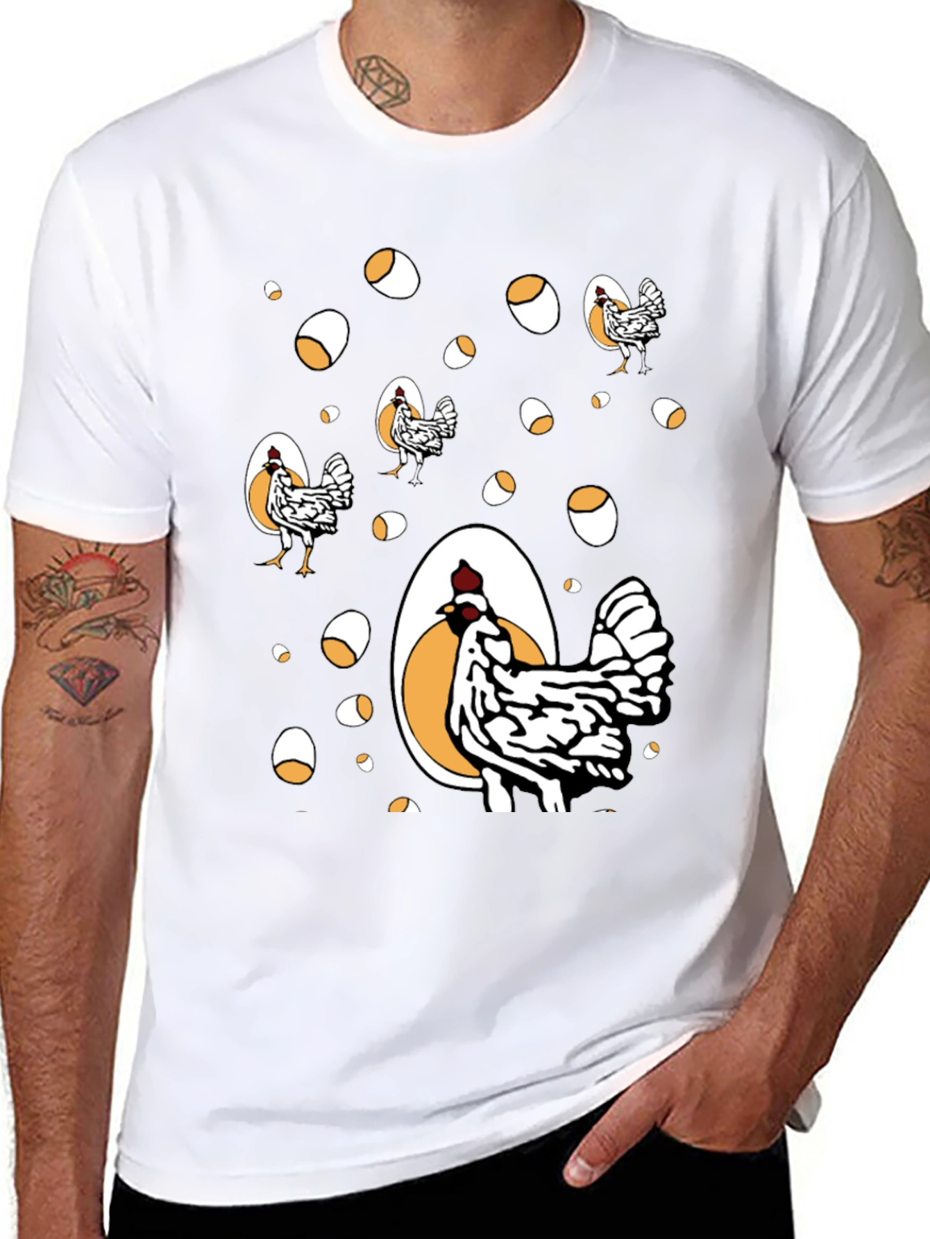 Black Funny Chicken & Egg Graphic Tee view 8