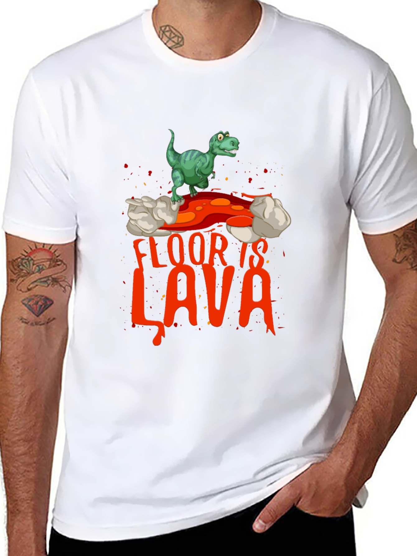 Black Funny 'The Floor is Lava' Dinosaur Graphic Tee view 8