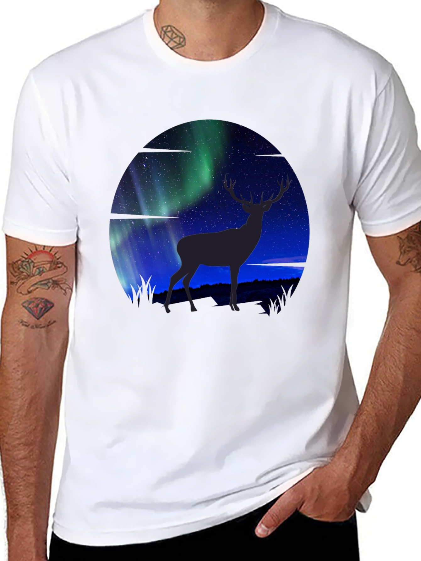 Black Aurora Deer Graphic T-Shirt view 8