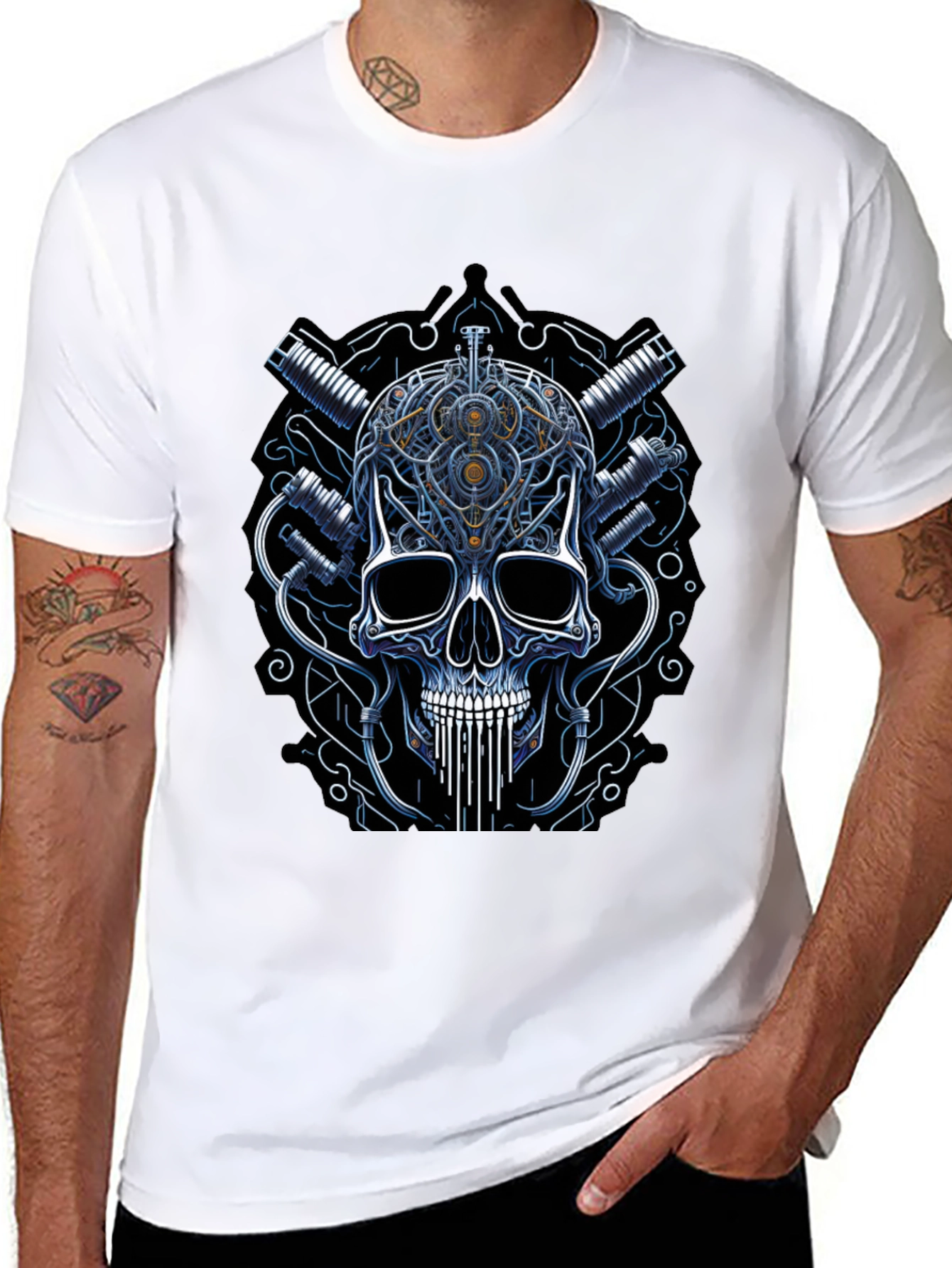 Black Steampunk Skull Graphic Tee - Black view 8