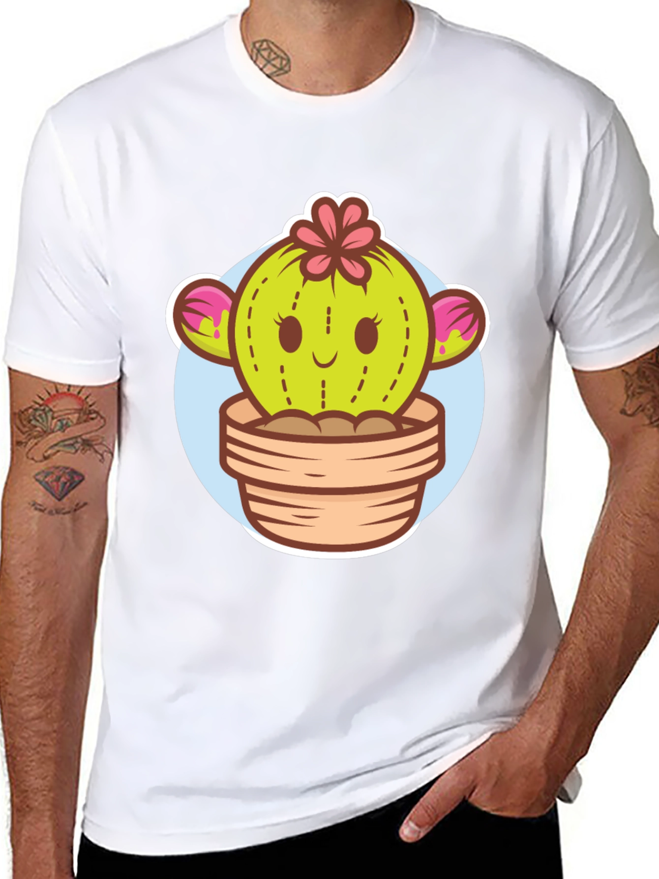 Black Cute Cactus Potted Plant Graphic Tee view 8