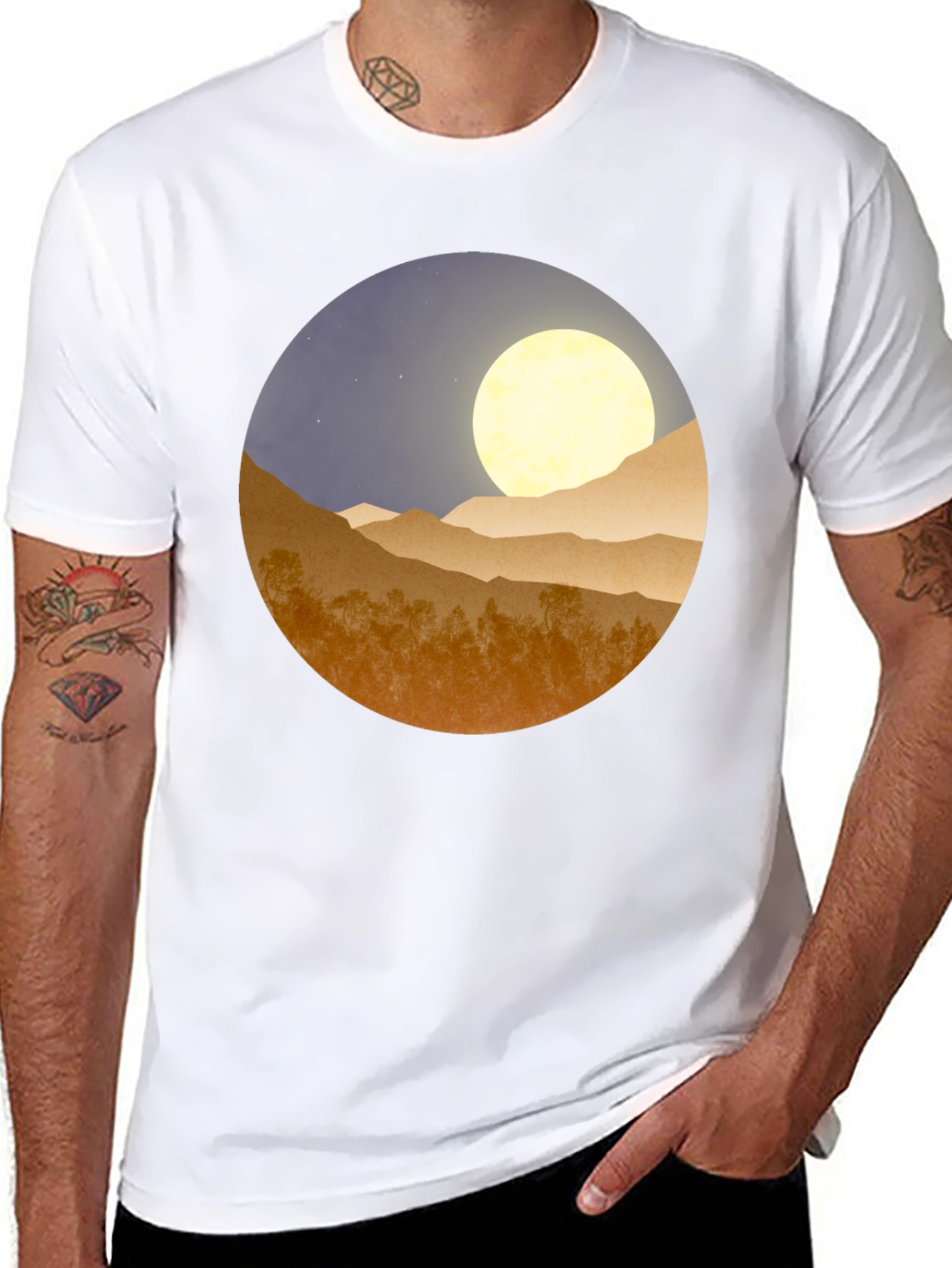 Black Moonlit Mountain Graphic Tee - Soft Black Cotton Blend view 8
