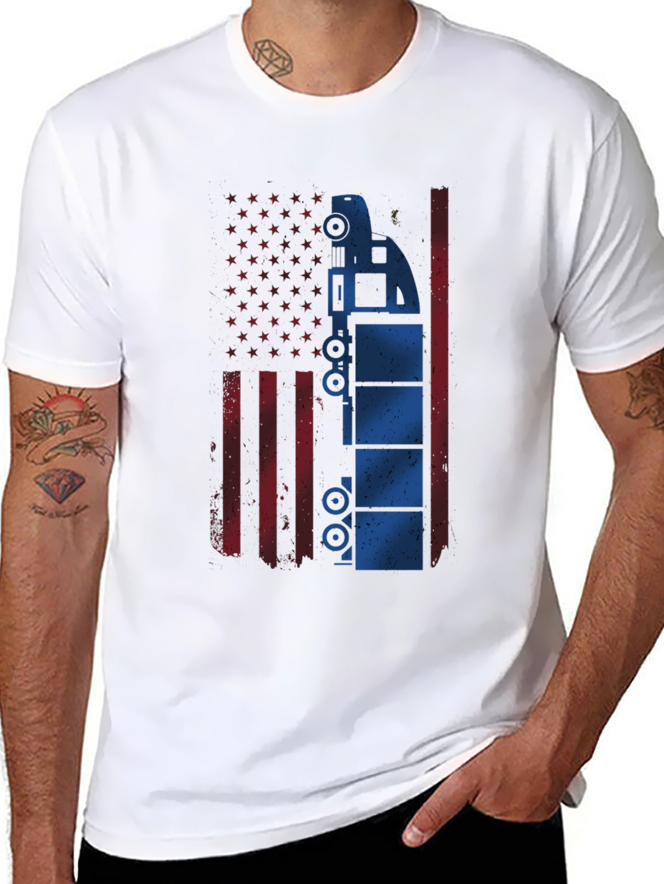 Black American Flag Trucker T-Shirt view 8