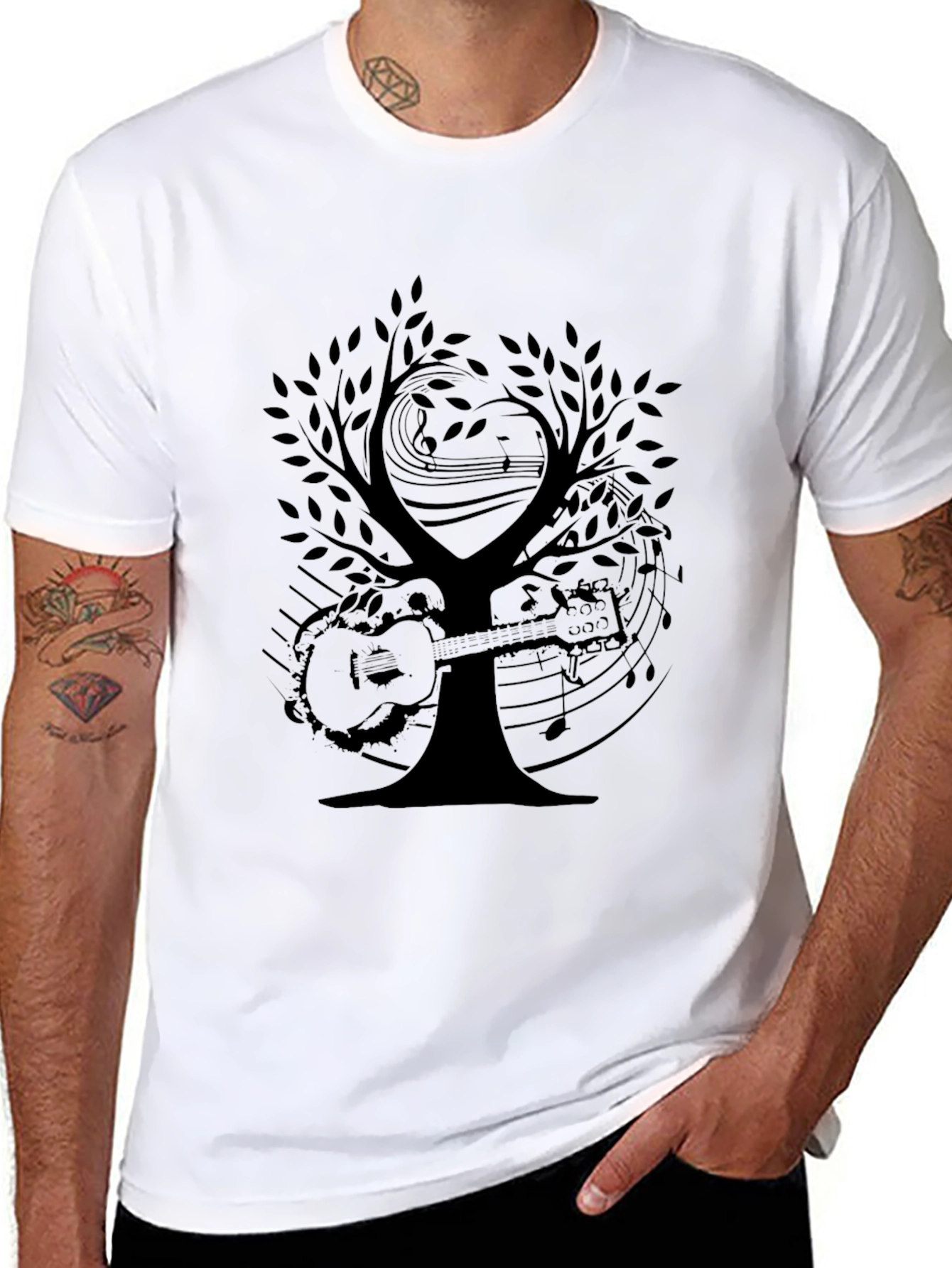 Black Musical Tree Graphic Tee - Black Cotton T-Shirt view 8