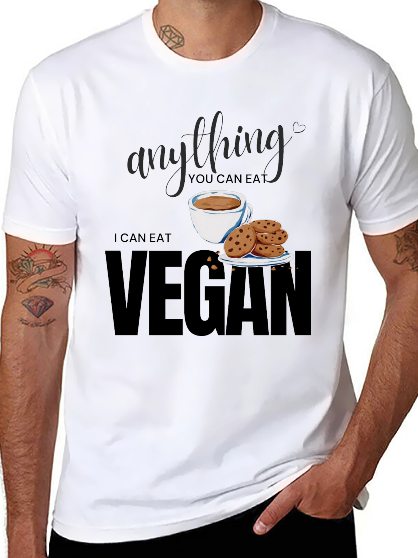 Black Vegan T-Shirt - Anything You Can Eat I Can Eat Vegan view 8