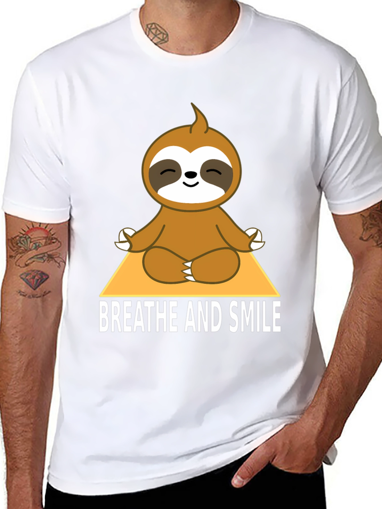 Black Meditating Sloth T-Shirt - Breathe and Smile view 8