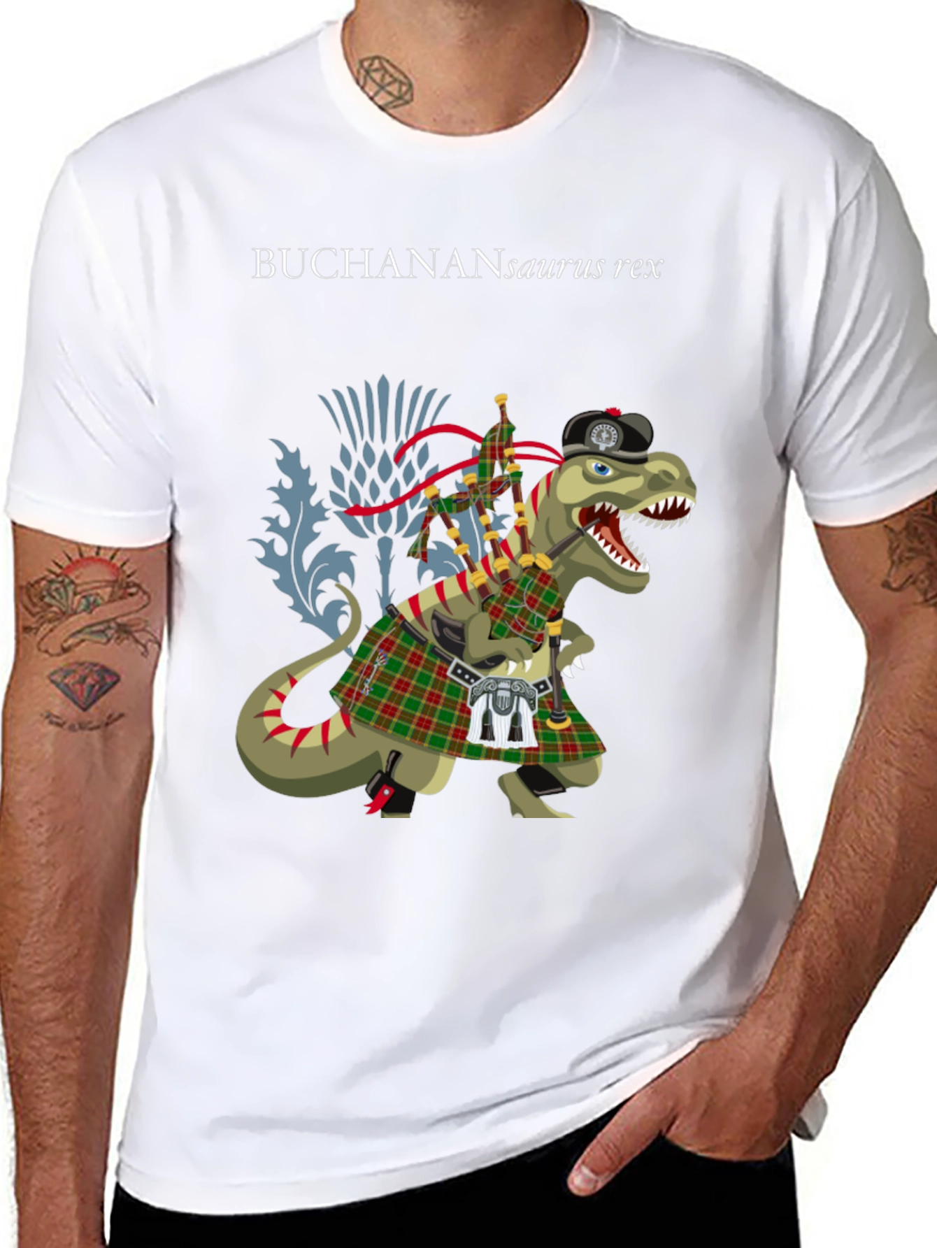 Black Buchanan T-Rex Scottish Kilt T-Shirt view 8