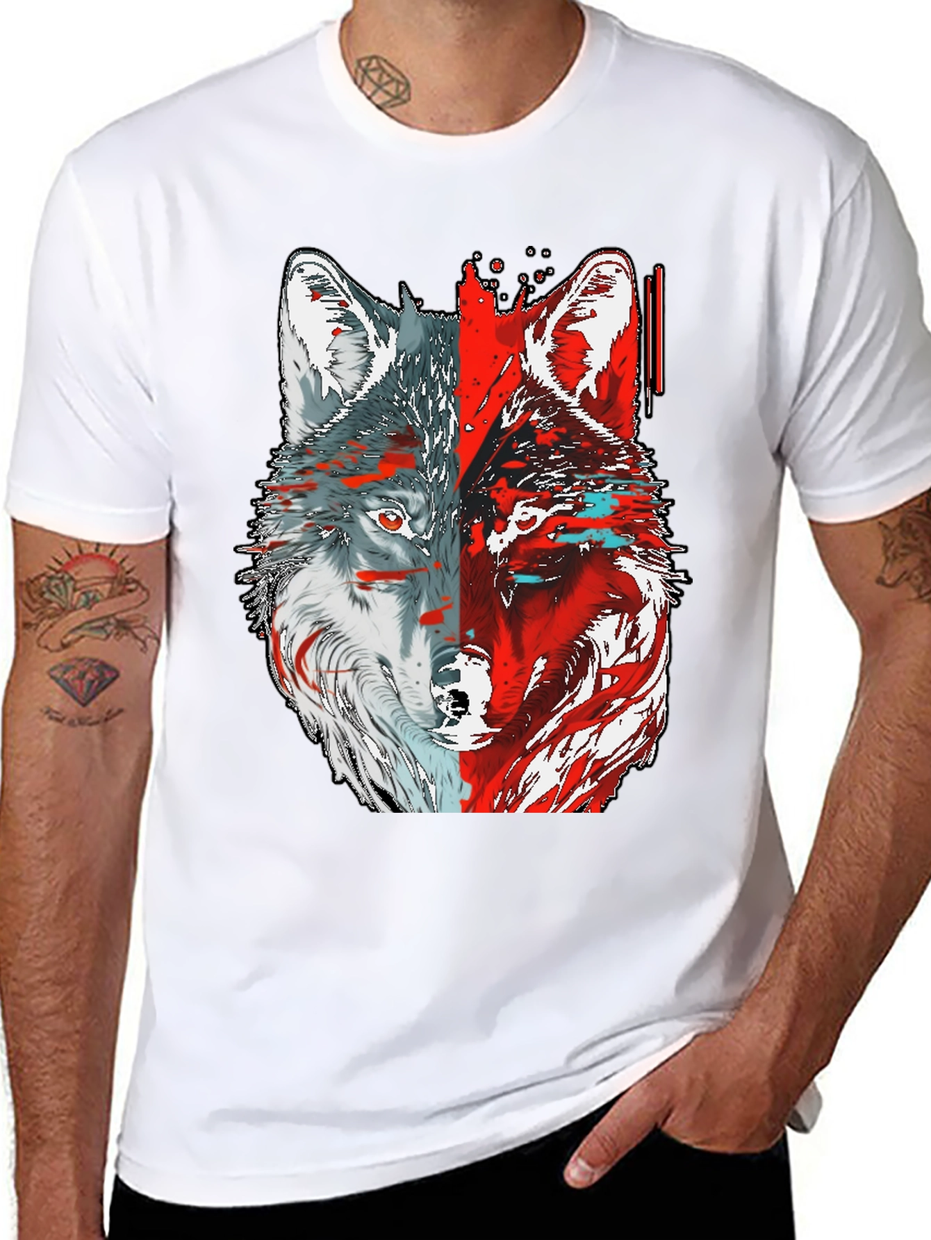 Black Wolf Graphic Tee - Unique Two-Faced Design view 8