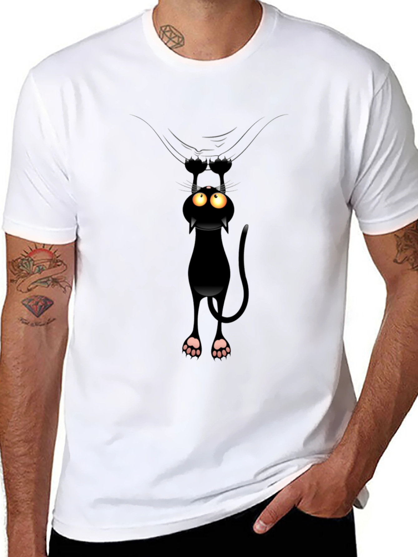 Funny Cat Hanging T-Shirt - Black Cotton Tee - 8