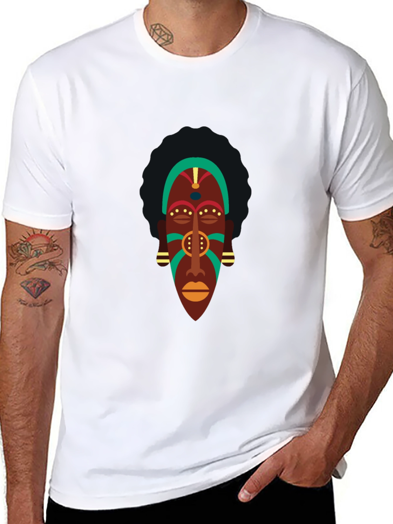 Black Tribal Mask Graphic Tee - Men's Black T-Shirt view 8