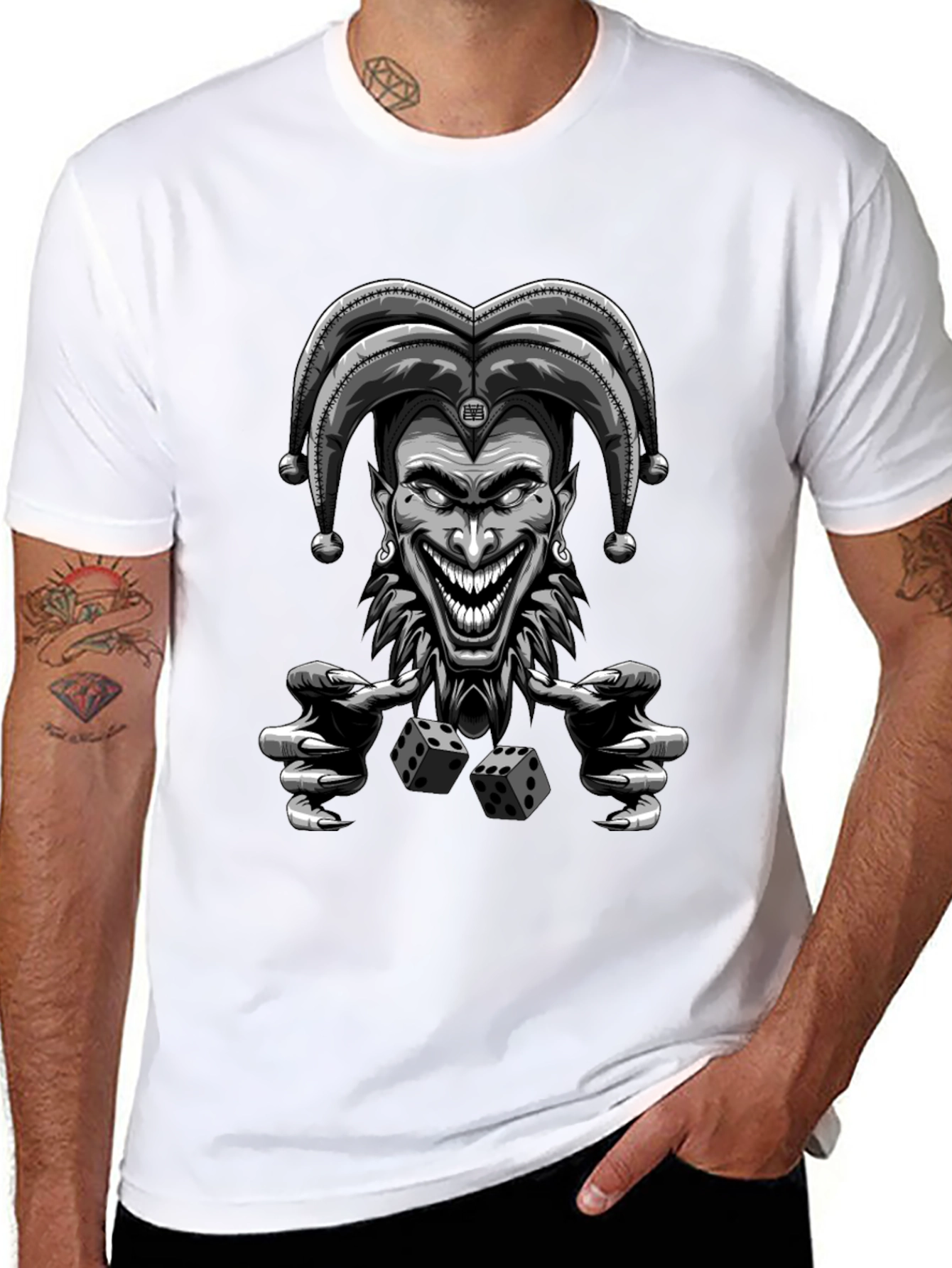 Black Creepy Joker Dice Graphic Tee - Men's Black T-Shirt view 8