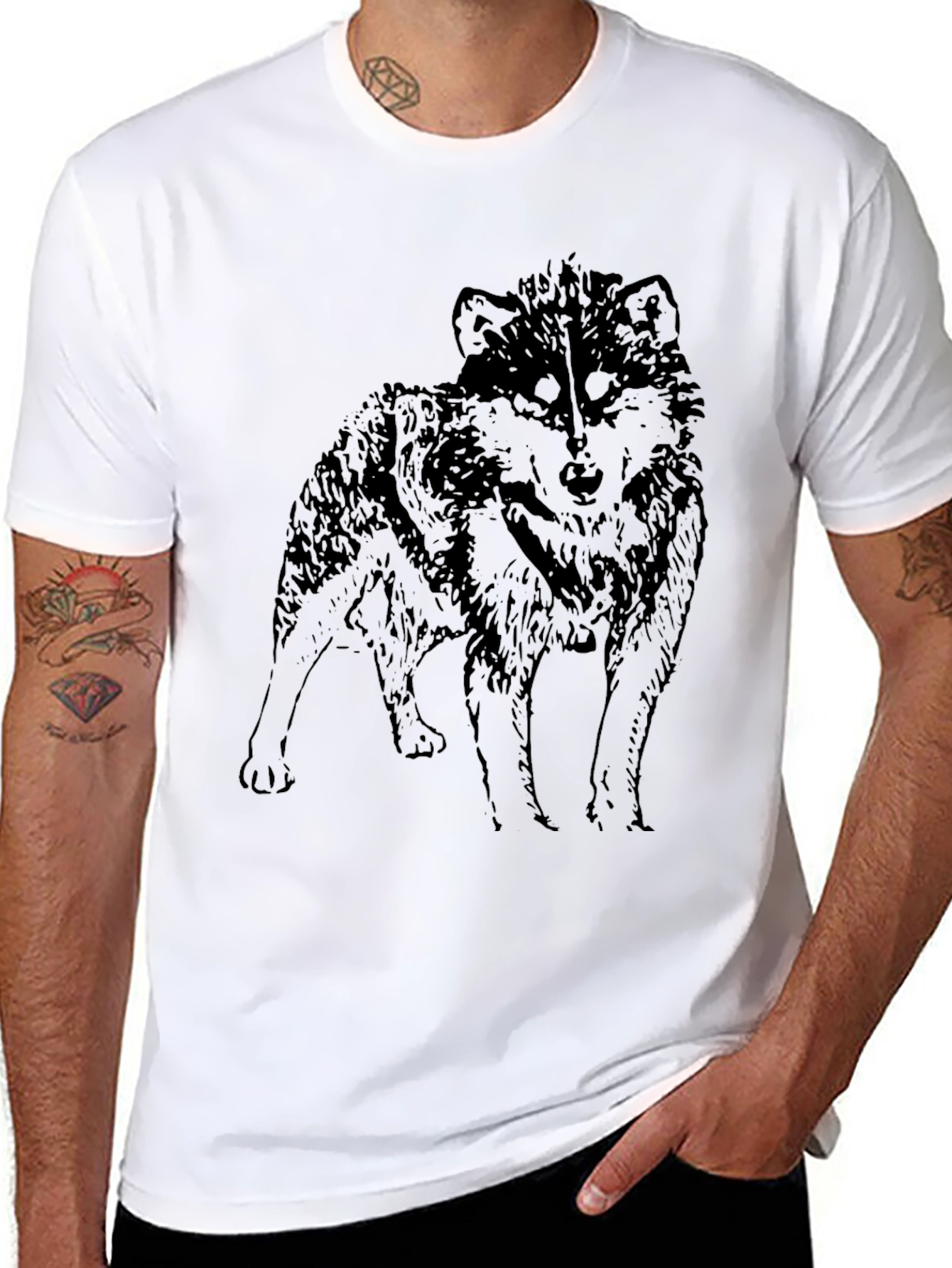 Black Wolf Graphic Black T-Shirt - Men's Short Sleeve view 8