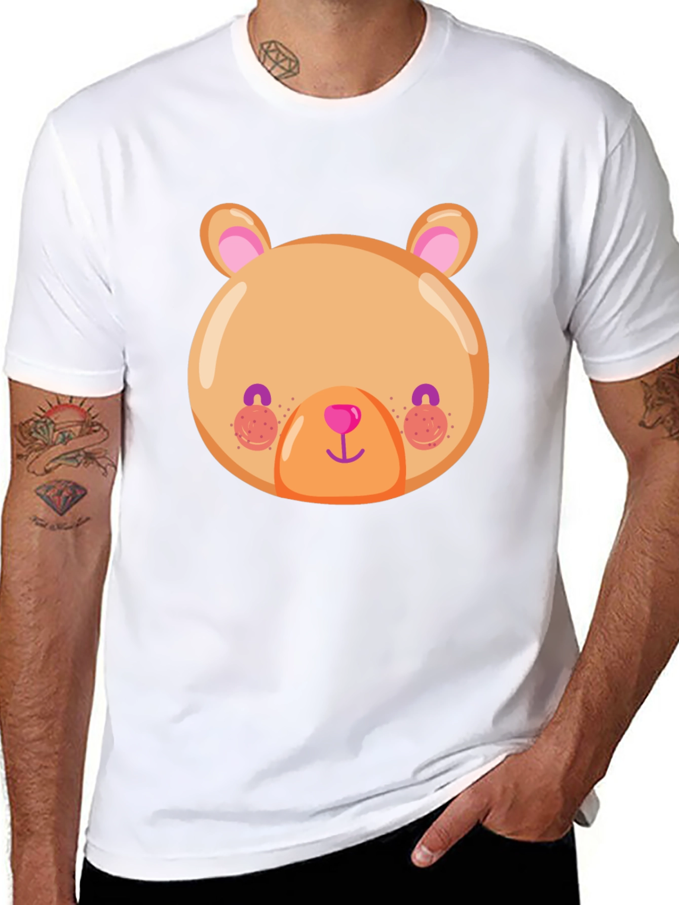 Black Cute Bear Face Graphic Tee - Soft Black T-Shirt view 8