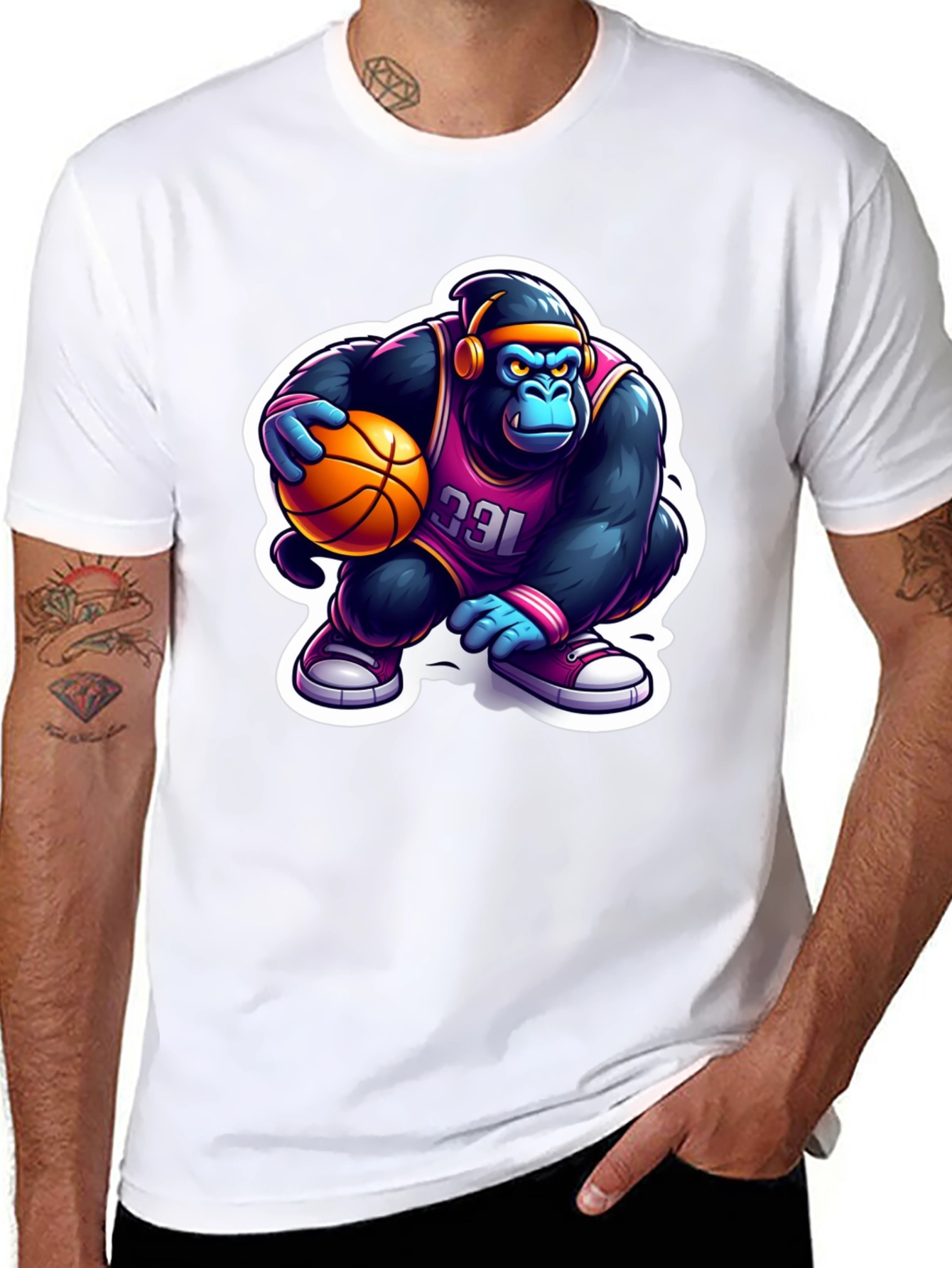 Black Gorilla Basketball T-Shirt - Cool Cartoon Design view 8