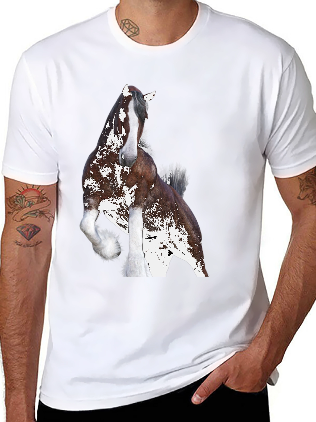 Black Horse Graphic Tee - Black Cotton Blend Shirt view 8