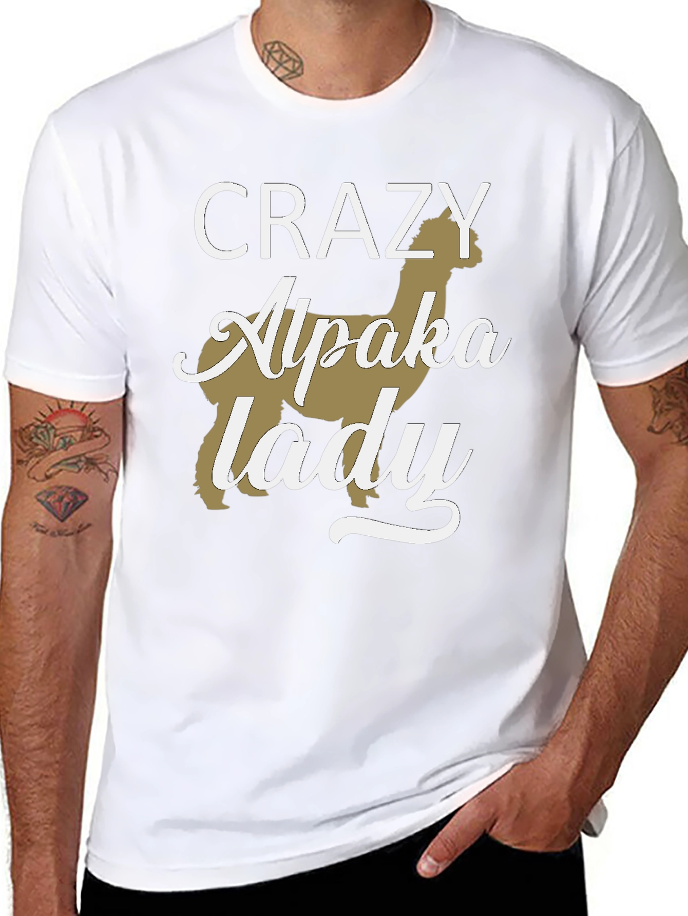 Black Crazy Alpaca Lady T-Shirt - Novelty Graphic Tee view 8