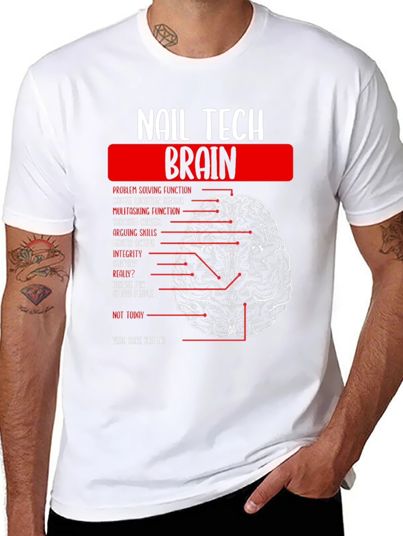 Black Nail Tech Brain Anatomy Graphic T-Shirt view 8