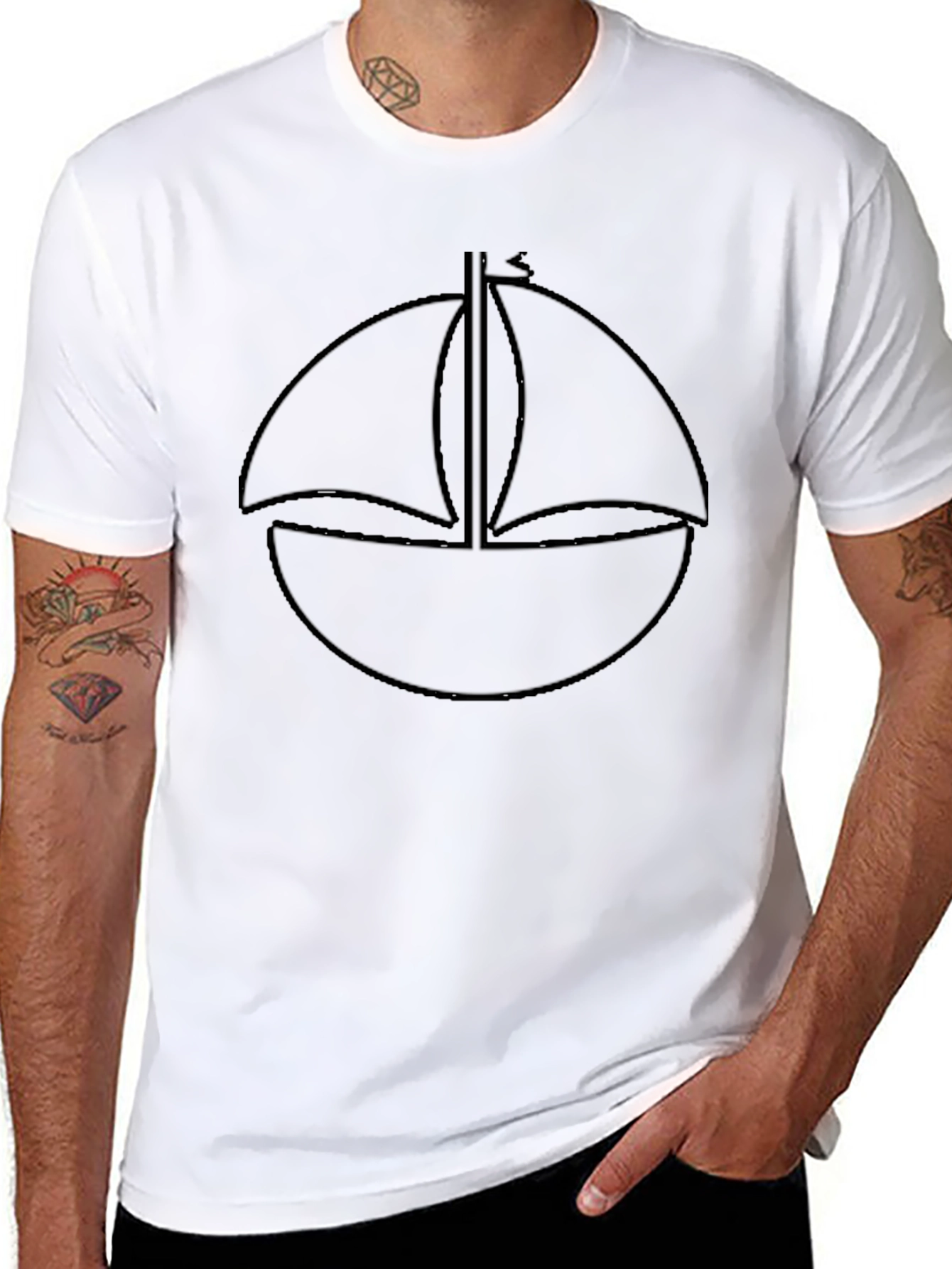 Black Minimalist Sailboat T-Shirt - Black Cotton Tee view 8
