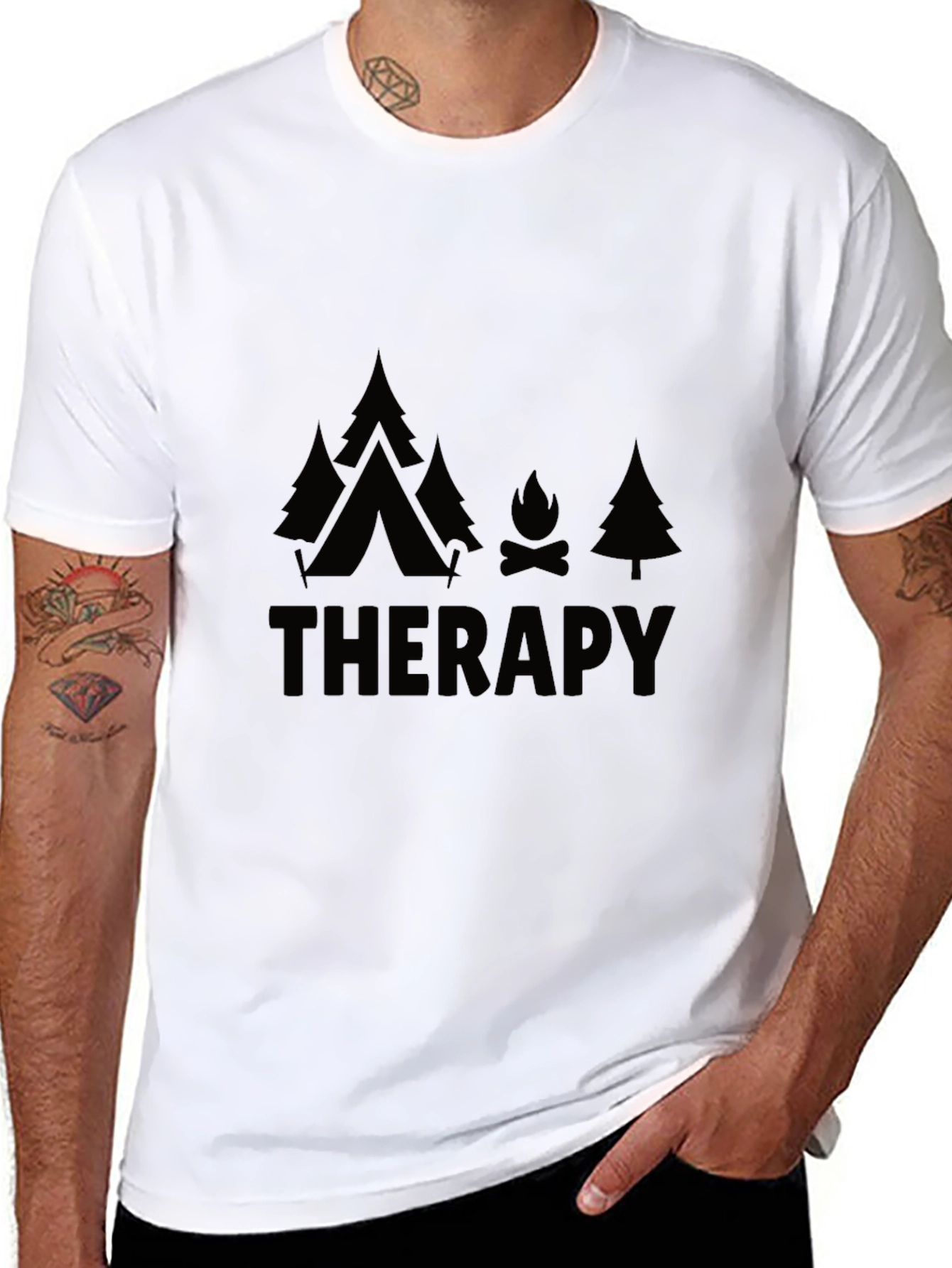 Black Camping Therapy T-Shirt, Nature Lover Tee view 8