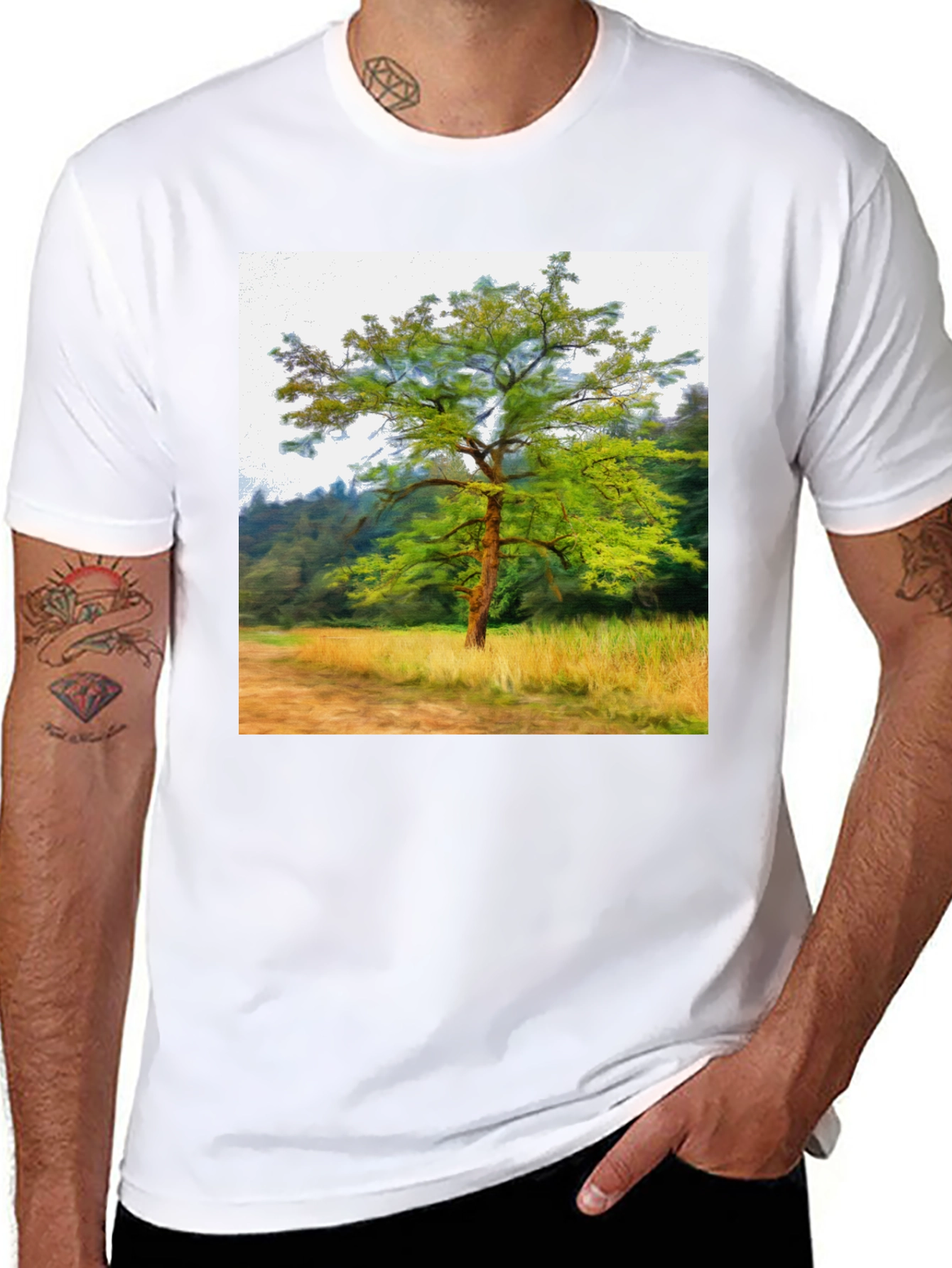 Black Nature Tree Graphic Black T-Shirt view 8