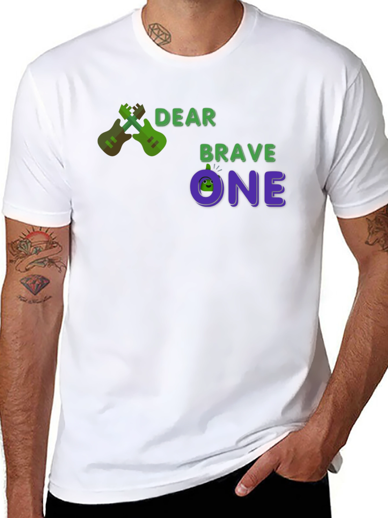 Black Dear Brave One T-Shirt - Guitar Design view 8
